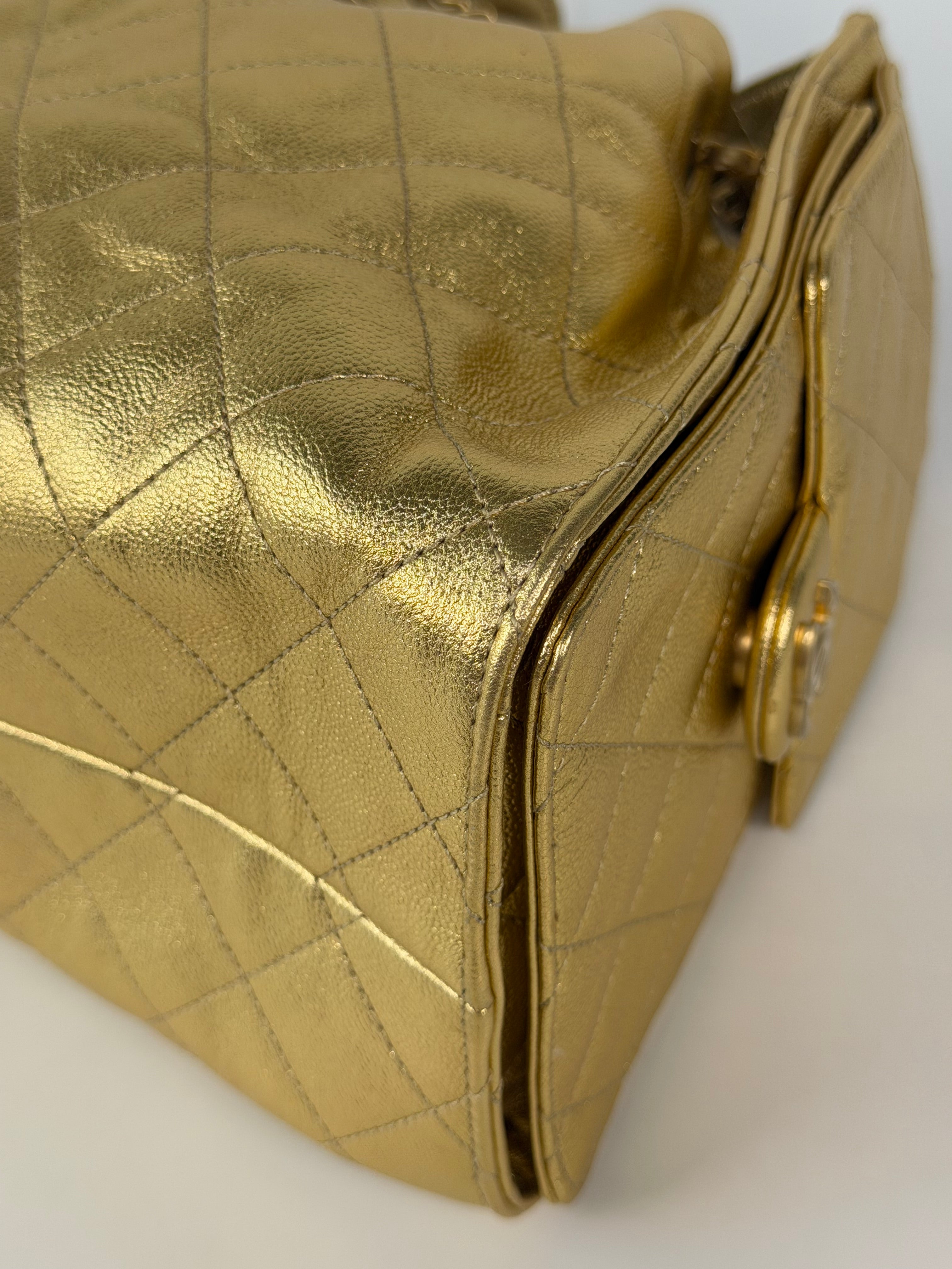 Chanel 25 Small In Gold Grained Calfskin With Gold Hardware 100% authentic and preloved in excellent condition