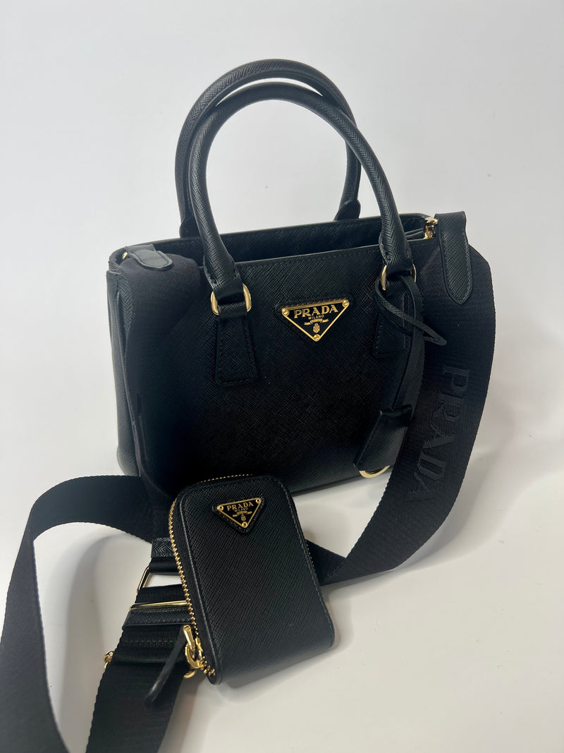Prada Galleria Micro Bag In Black Saffiano Leather