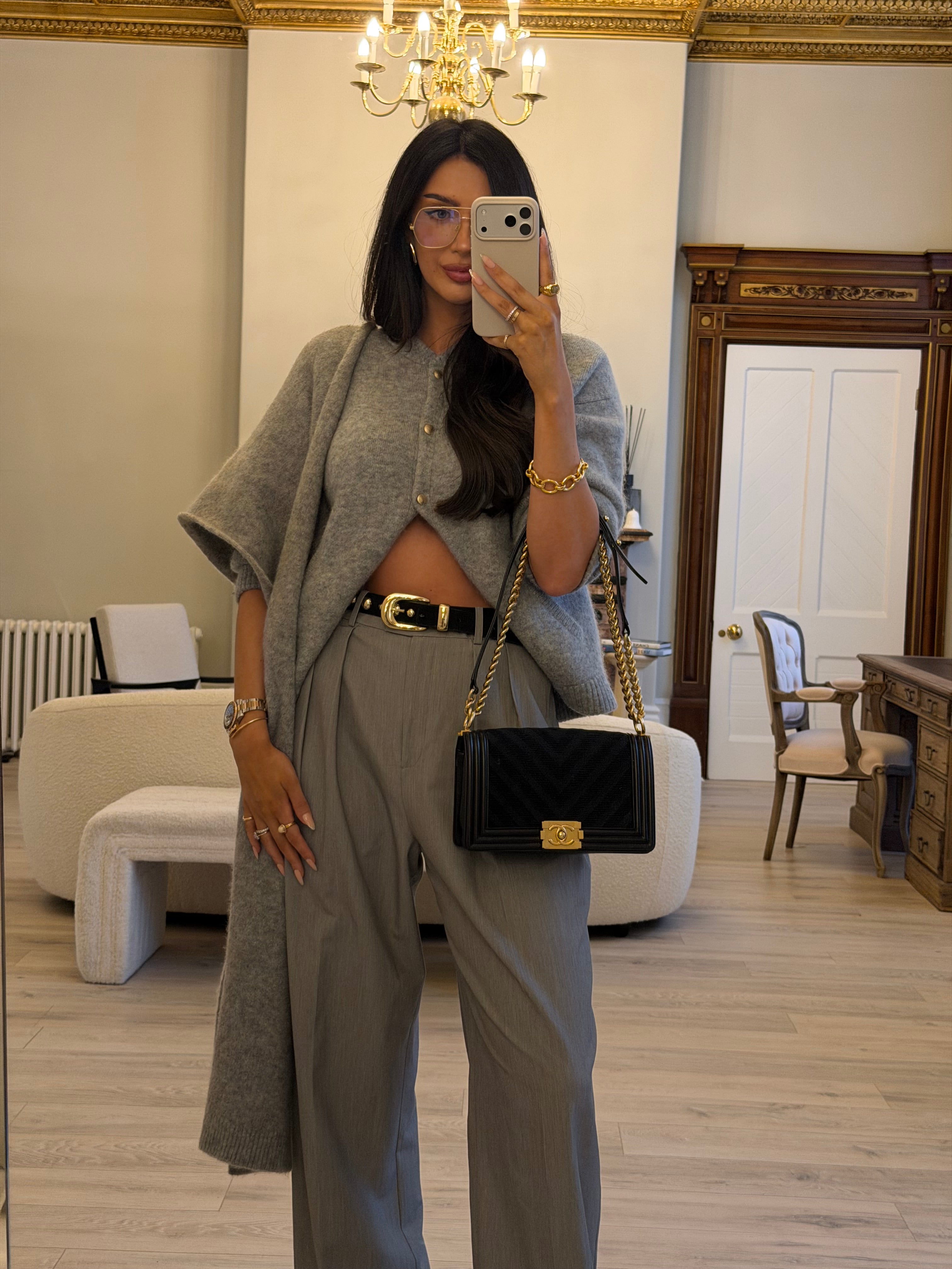 Chanel Black Chevron Fabric & Lambskin Leather Medium Boy Bag With Gold Hardware. Very Good Condition. Authentic and preloved. 