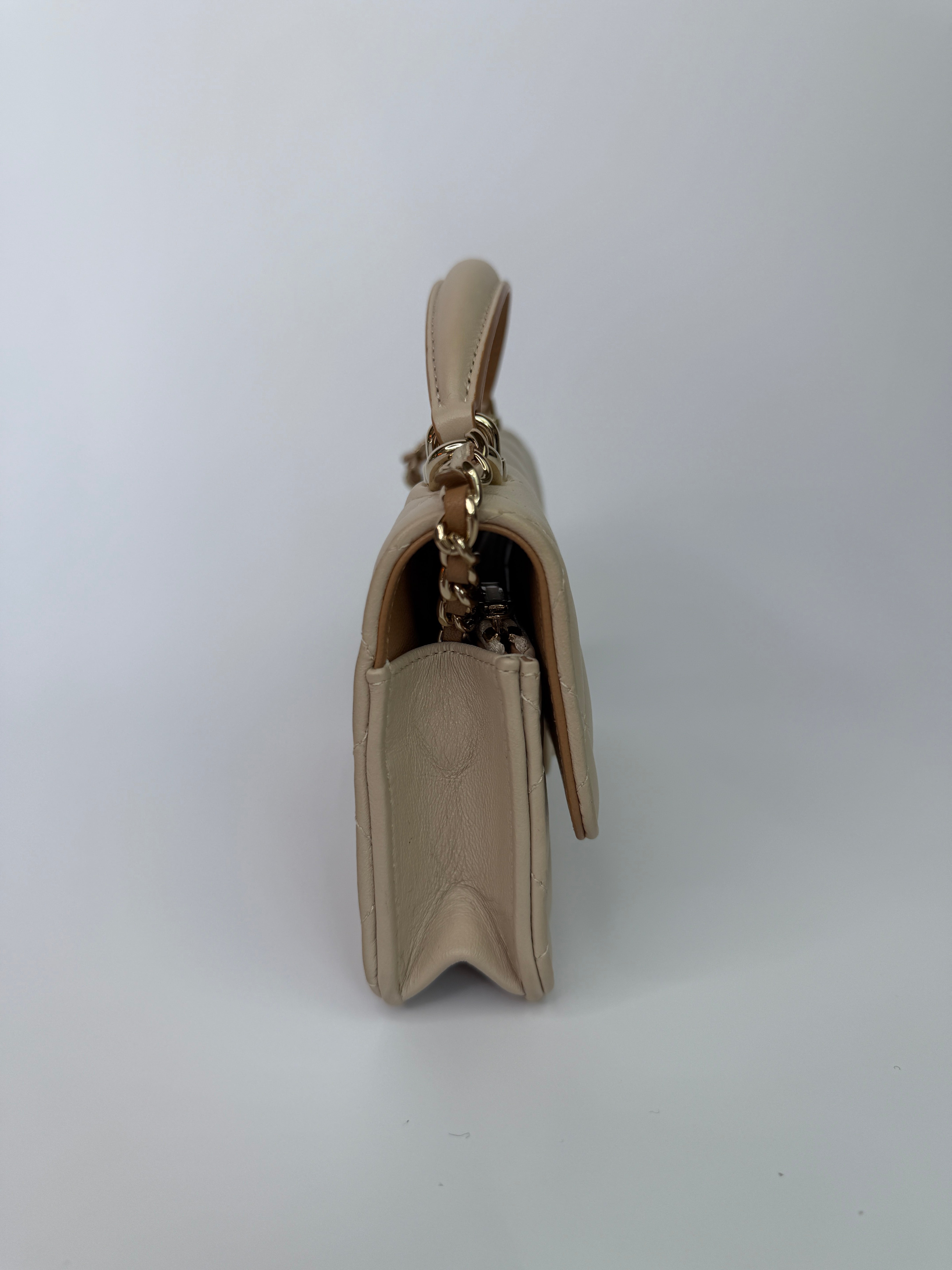 Chanel Top Handle Mini WOC Ecru/Beige Lambskin Gold Hardware 23P