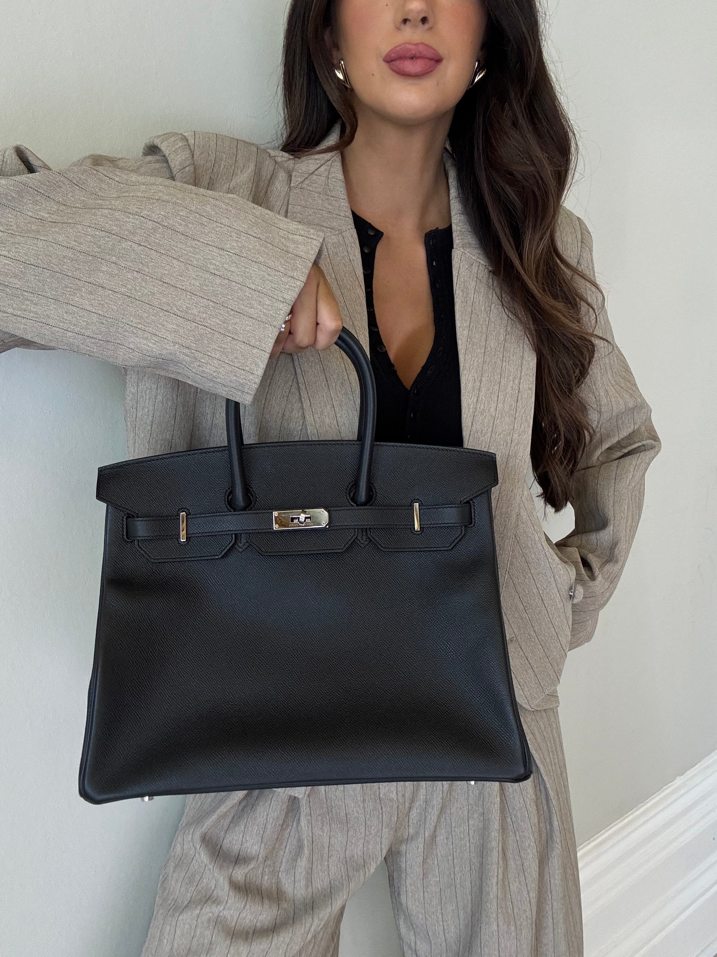 Authentic Pre Loved Hermès Birkin 35 Black Epsom Leather With Palladium Hardware Excellent Condition