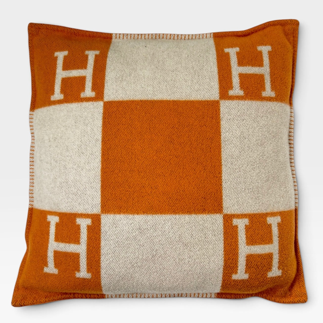 Hermès Avalon Cushion 70x70 In Ecru And Potiron. 100% authentic and preloved in excellent condition.