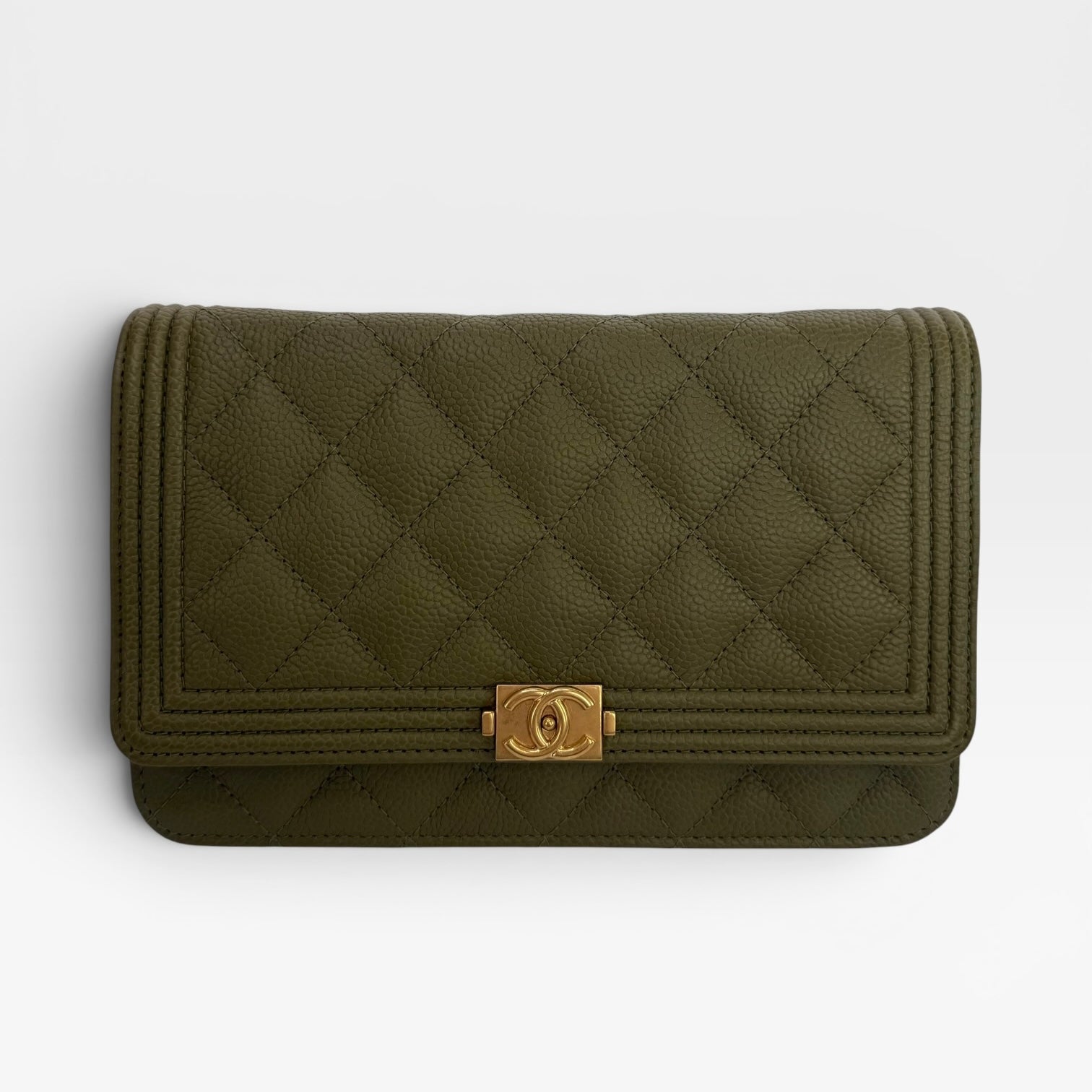 Chanel Boy Wallet On Chain In Khaki Caviar Leather With GHW