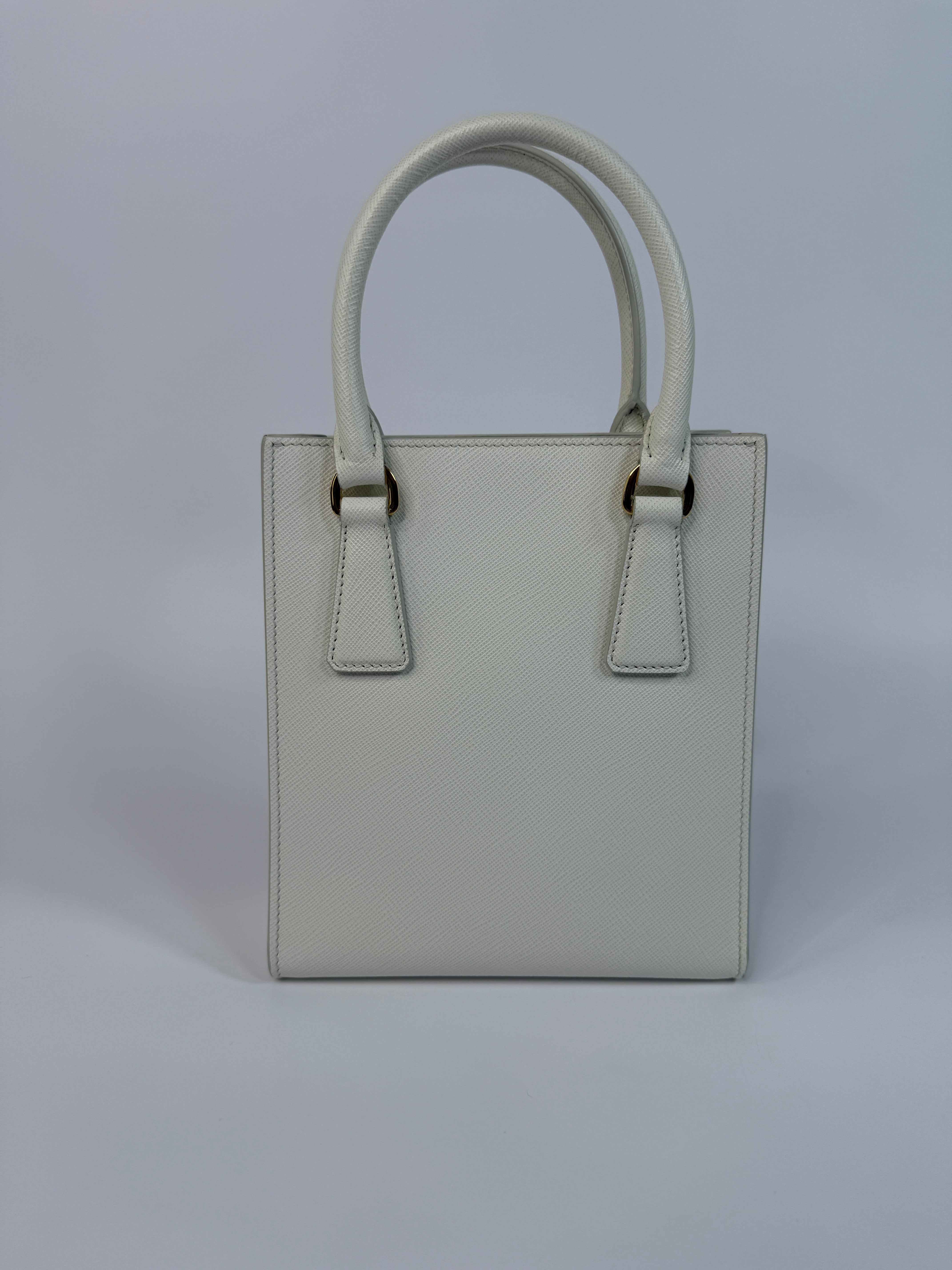 Prada Mini Tote In White Saffiano Leather
