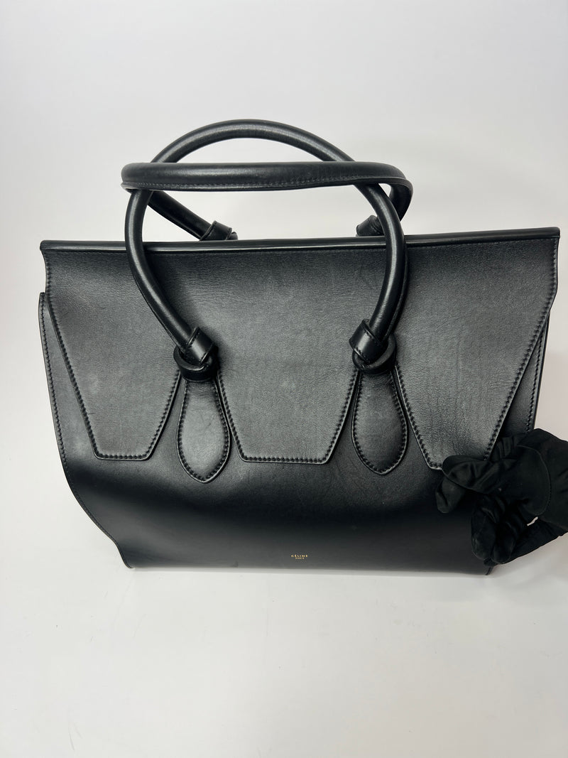 Celine Large Tie Bag In Black Leather