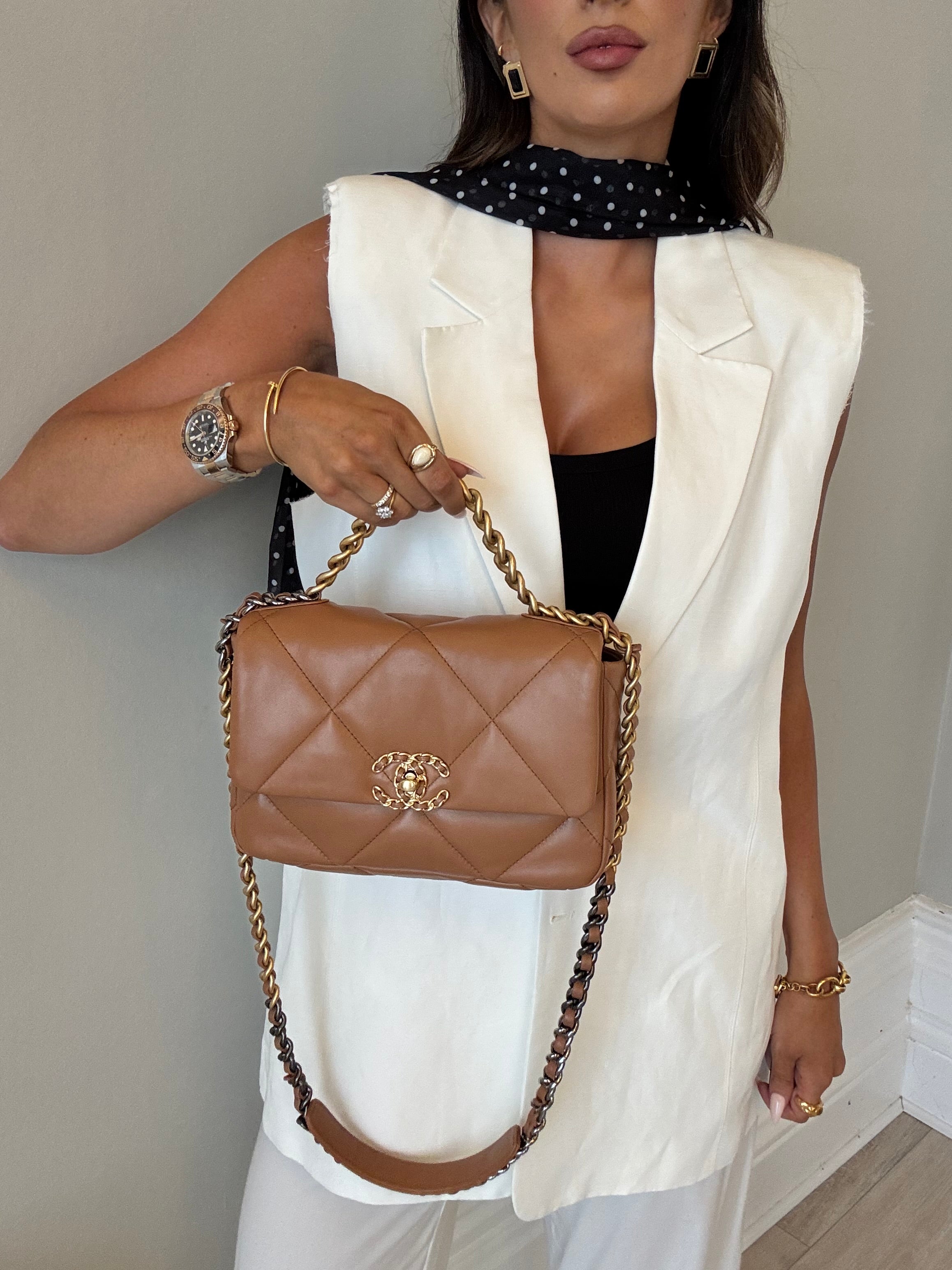 Chanel 19 Small Flap Bag In Camel Lambskin Leather