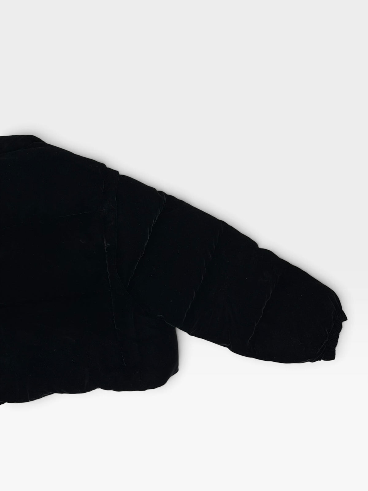 Prada Down-Filled Puffer Jacket In Black Velvet (Size 44/UK 12) 100% authentic and preloved in excellent condition