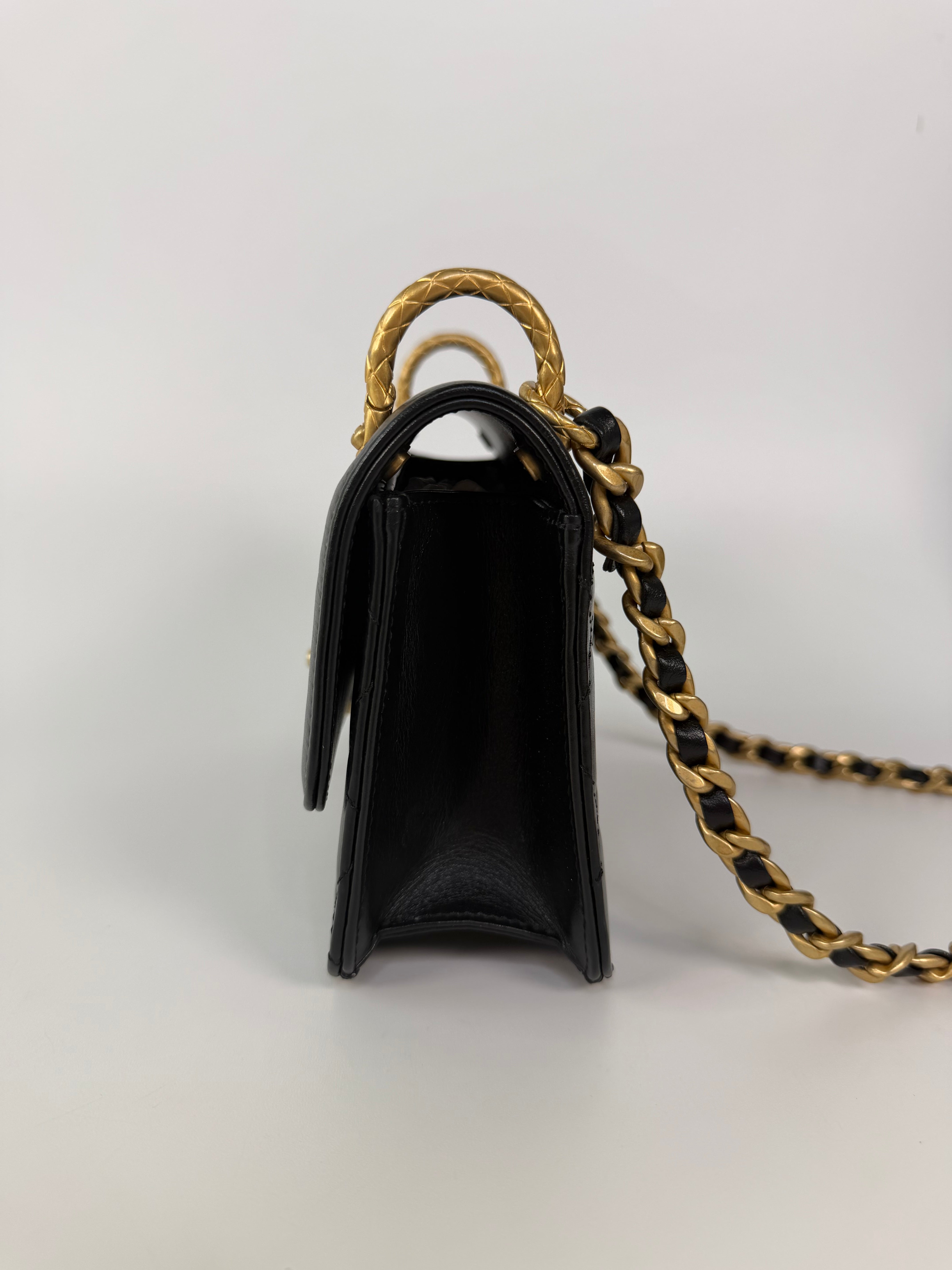 Chanel Mini Perfect Fit Flap In Black Lambskin With Antique Gold Hardware 100% authentic and preloved in excellent condition