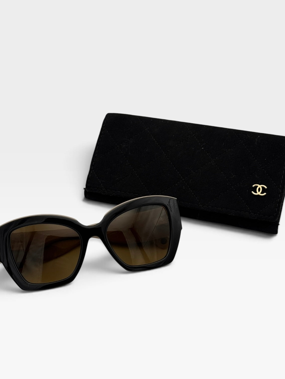 Chanel Butterfly Sunglasses In Beige & Black. 100% authentic and preloved in excellent condition