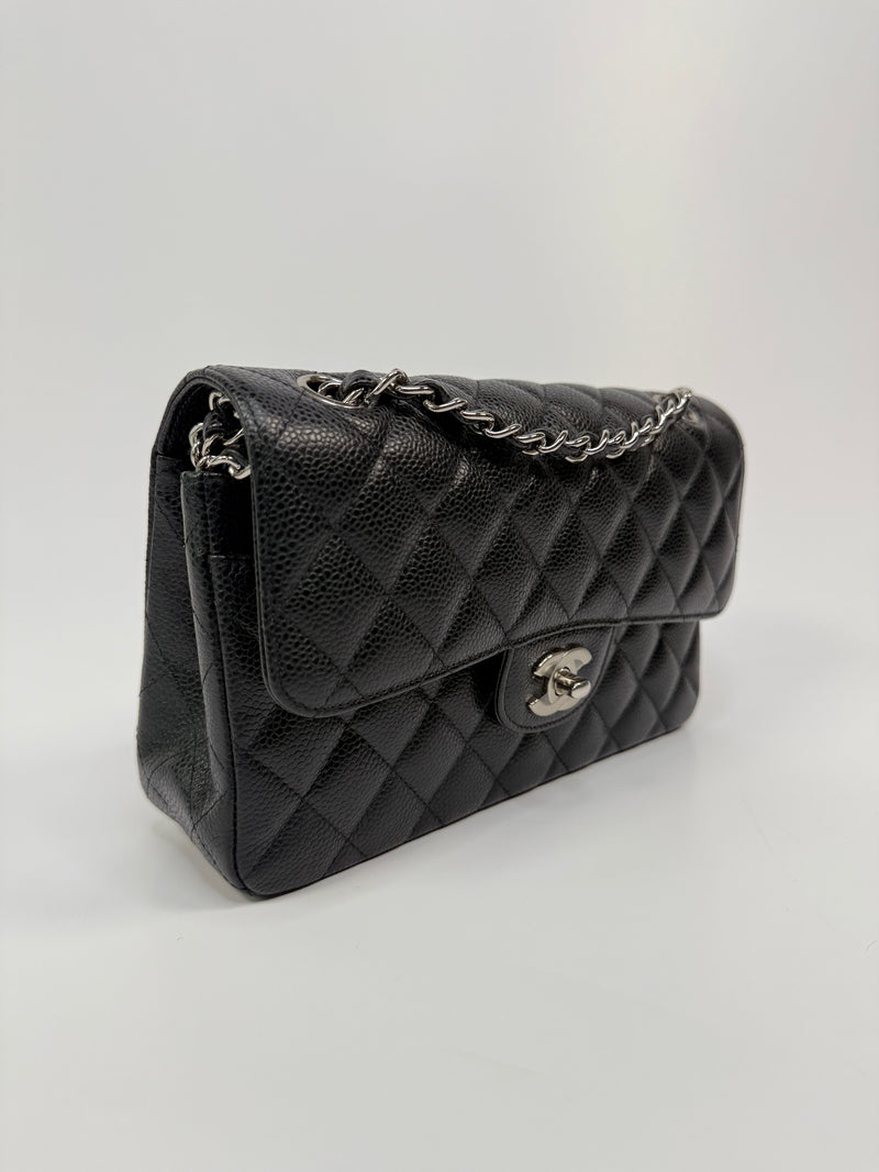 Chanel Small Classic Double Flap In Black Caviar Leather With SHW
