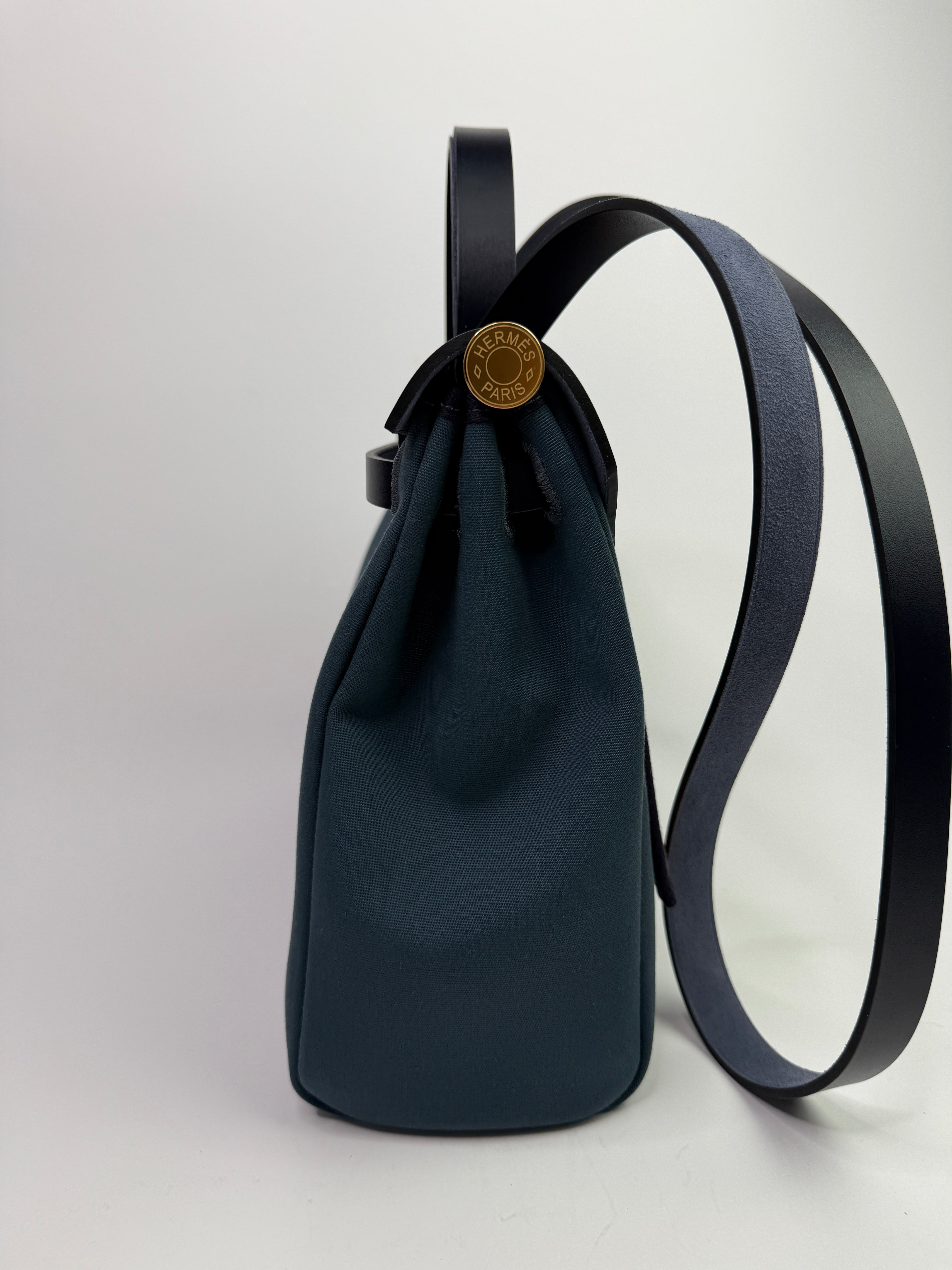 Hermès Herbag 31 Verso in Bleu Indigo and Sesame with GHW