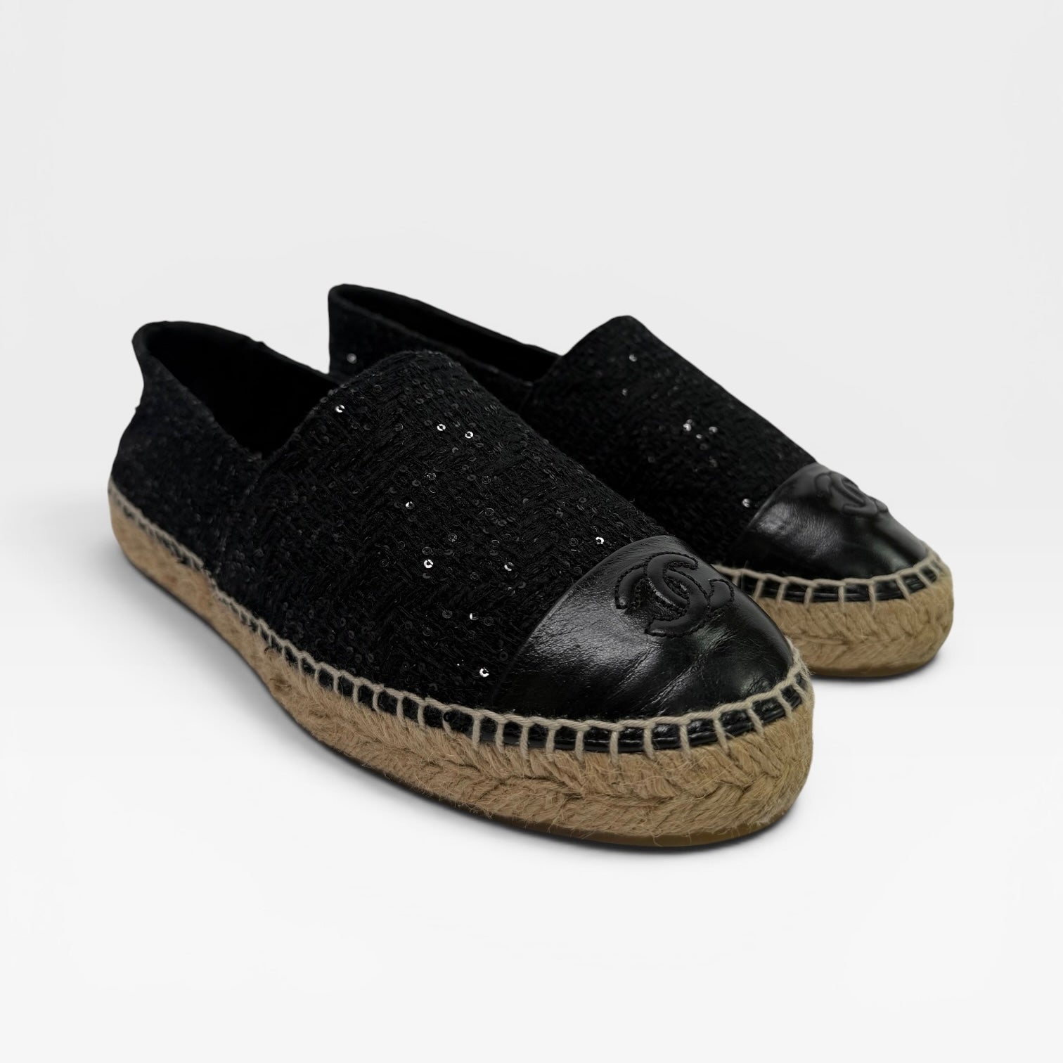 Chanel Black Glitter Espadrilles (Size 38/UK 5)