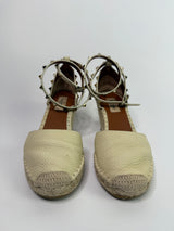 Valentino Garavani Ivory Rockstud Wedges (Size 37/UK4)