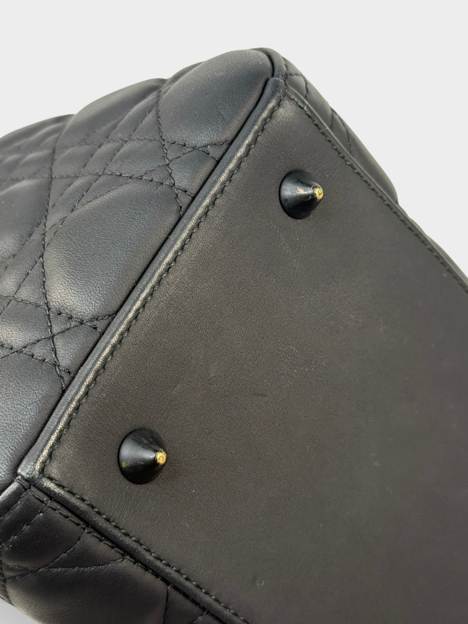 Christian Dior Medium Lady Dior In Matte Black With Black Hardware