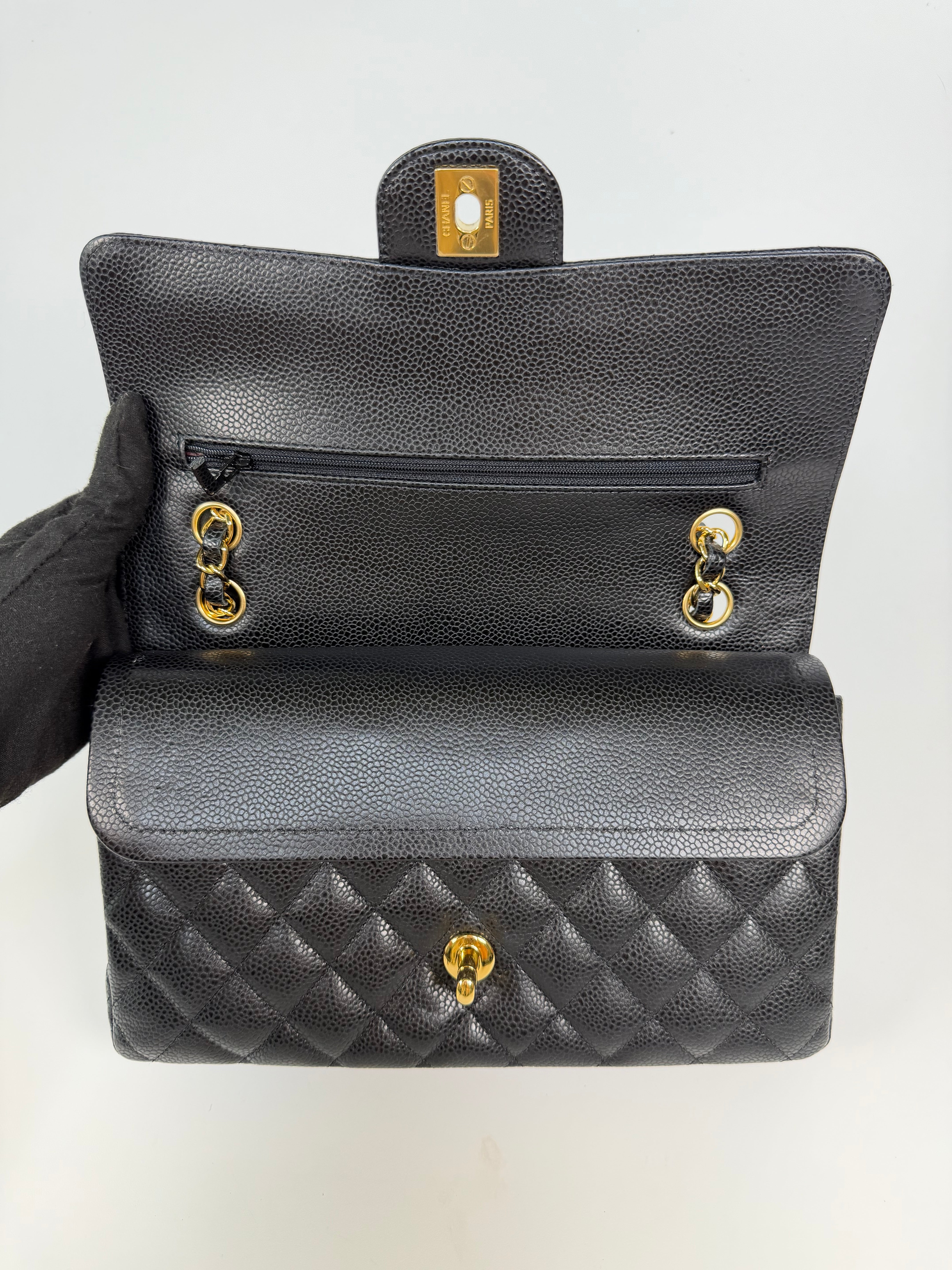 Chanel Medium Classic Double Flap Black Caviar Leather With Gold Hardware