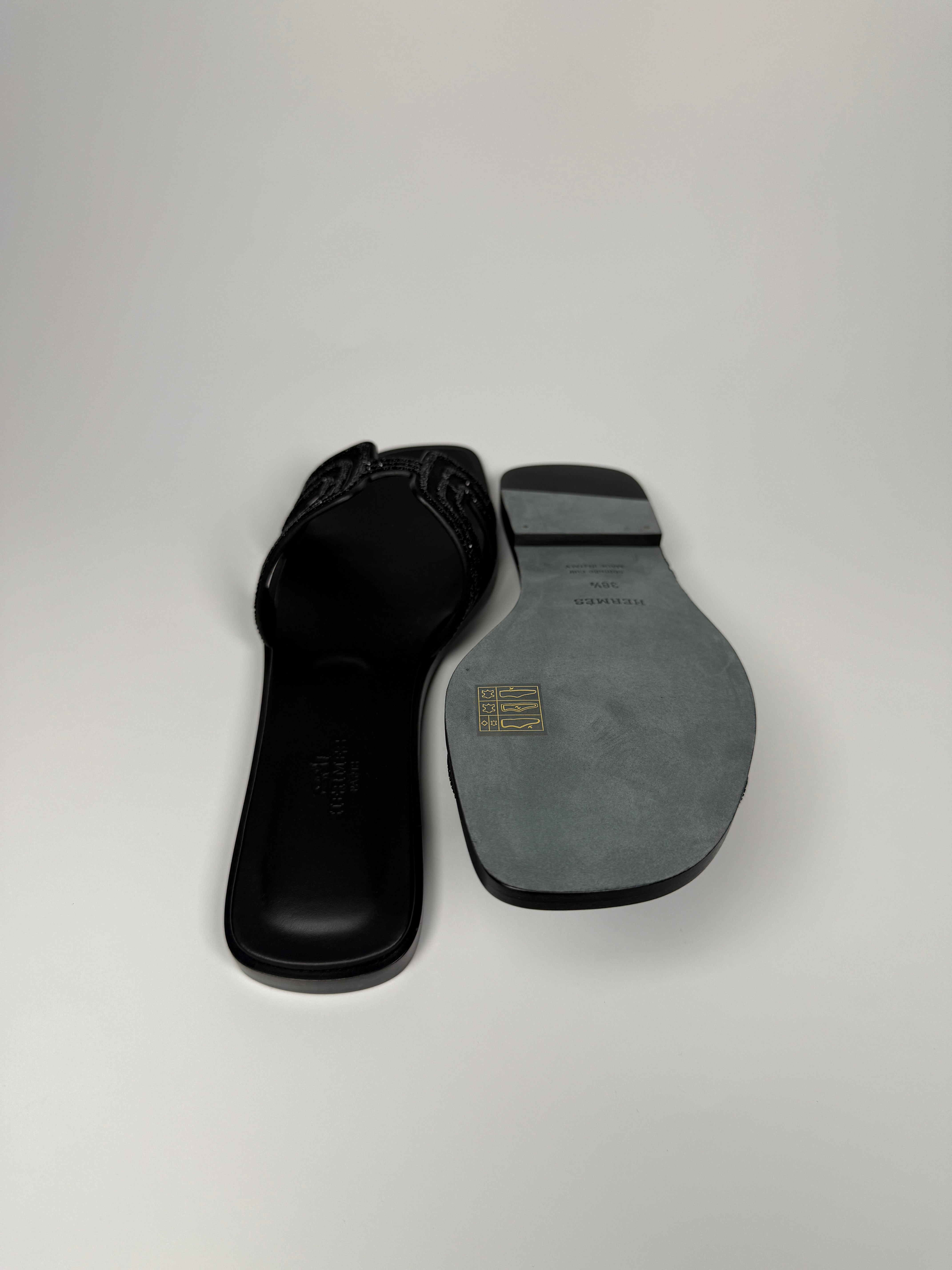 Hermès Oran Black Rhinestone Sandals (Size 38.5/UK5.5) Authentic and preloved. Excellent condition.