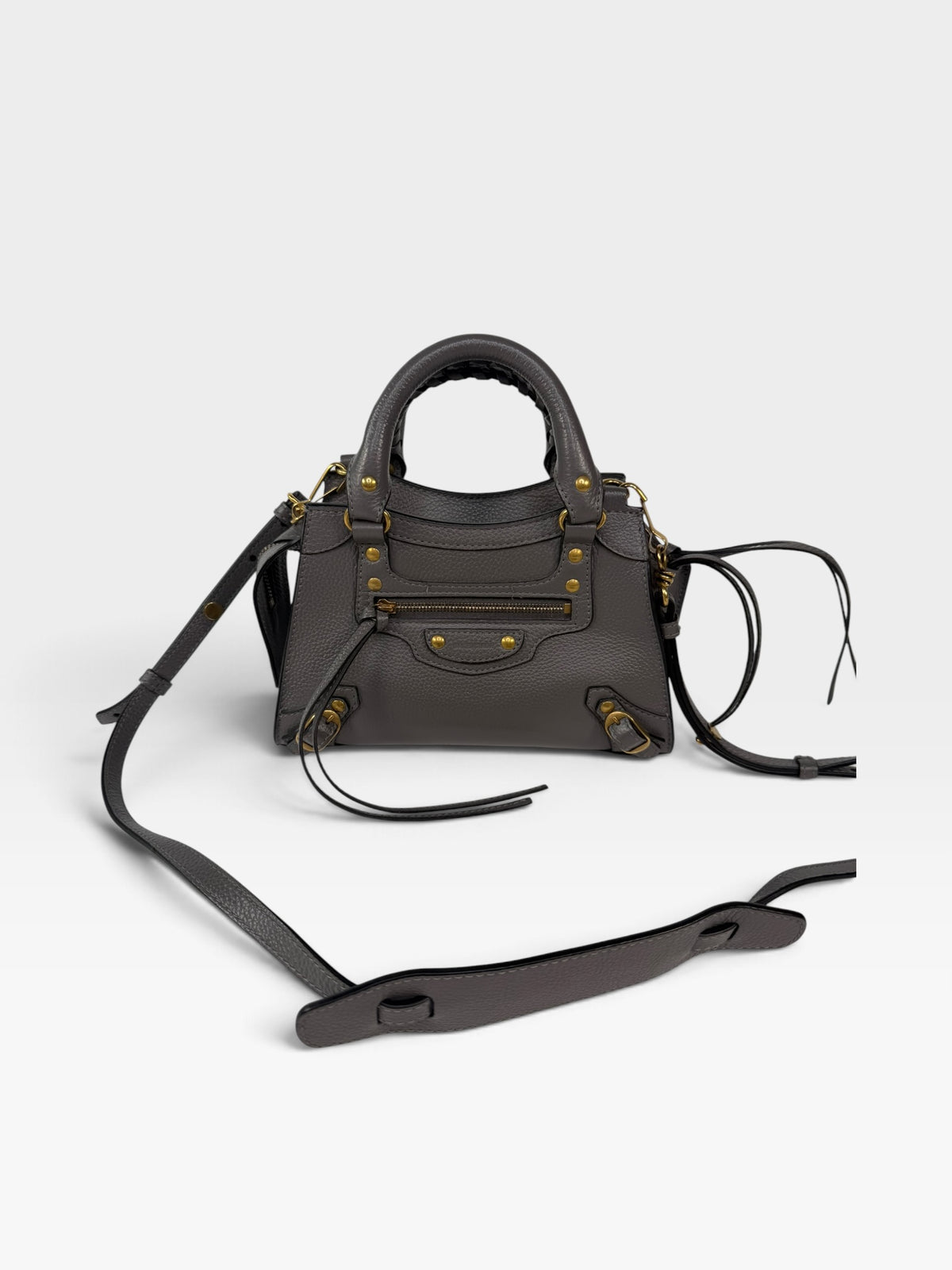 Balenciaga Neo Mini City Bag In Grey With Gold Hardware. 100% authentic and preloved in excellent condition