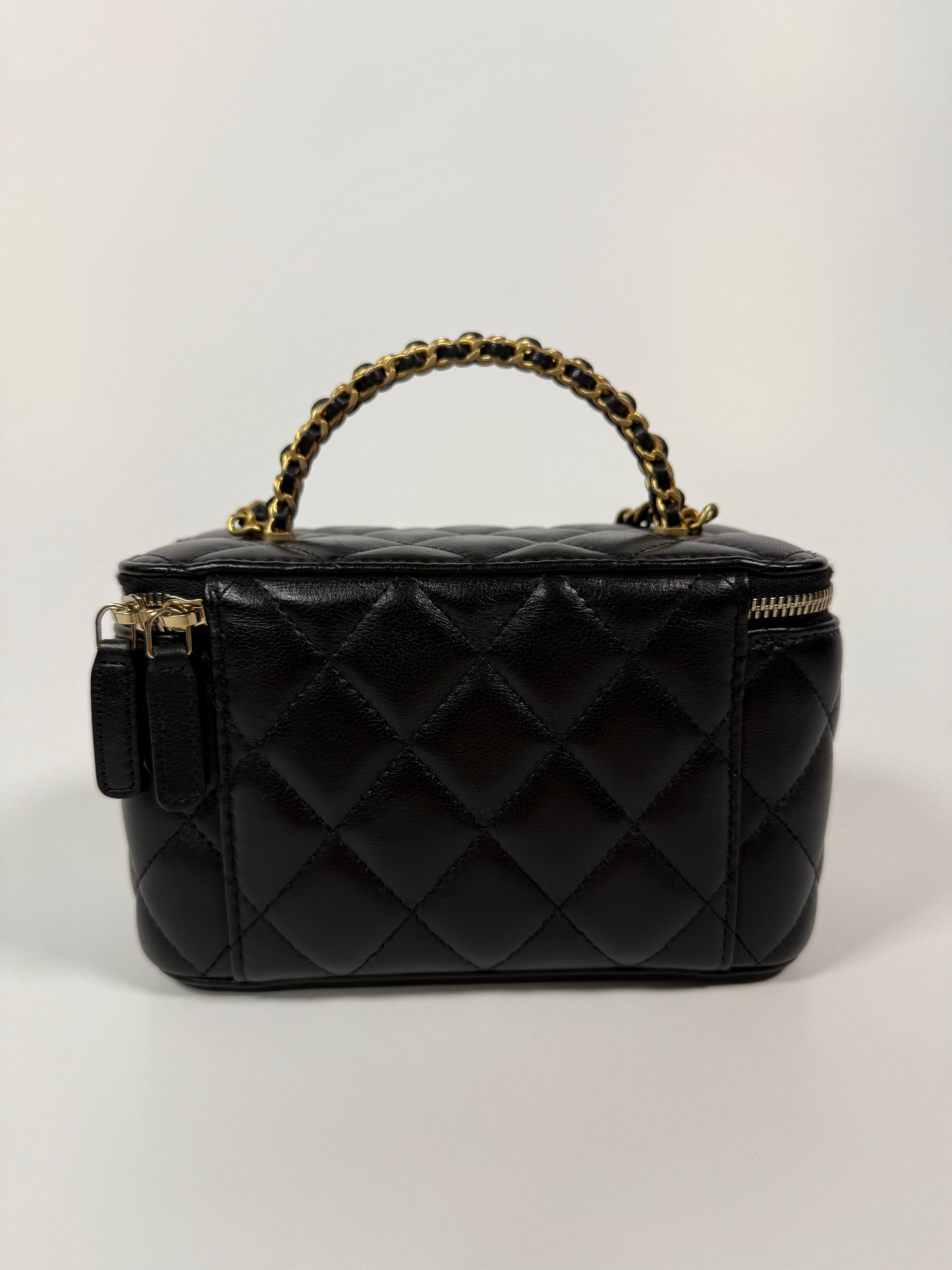 Chanel Vanity Rectangular with Top Handle In Black Lambskin With GHW