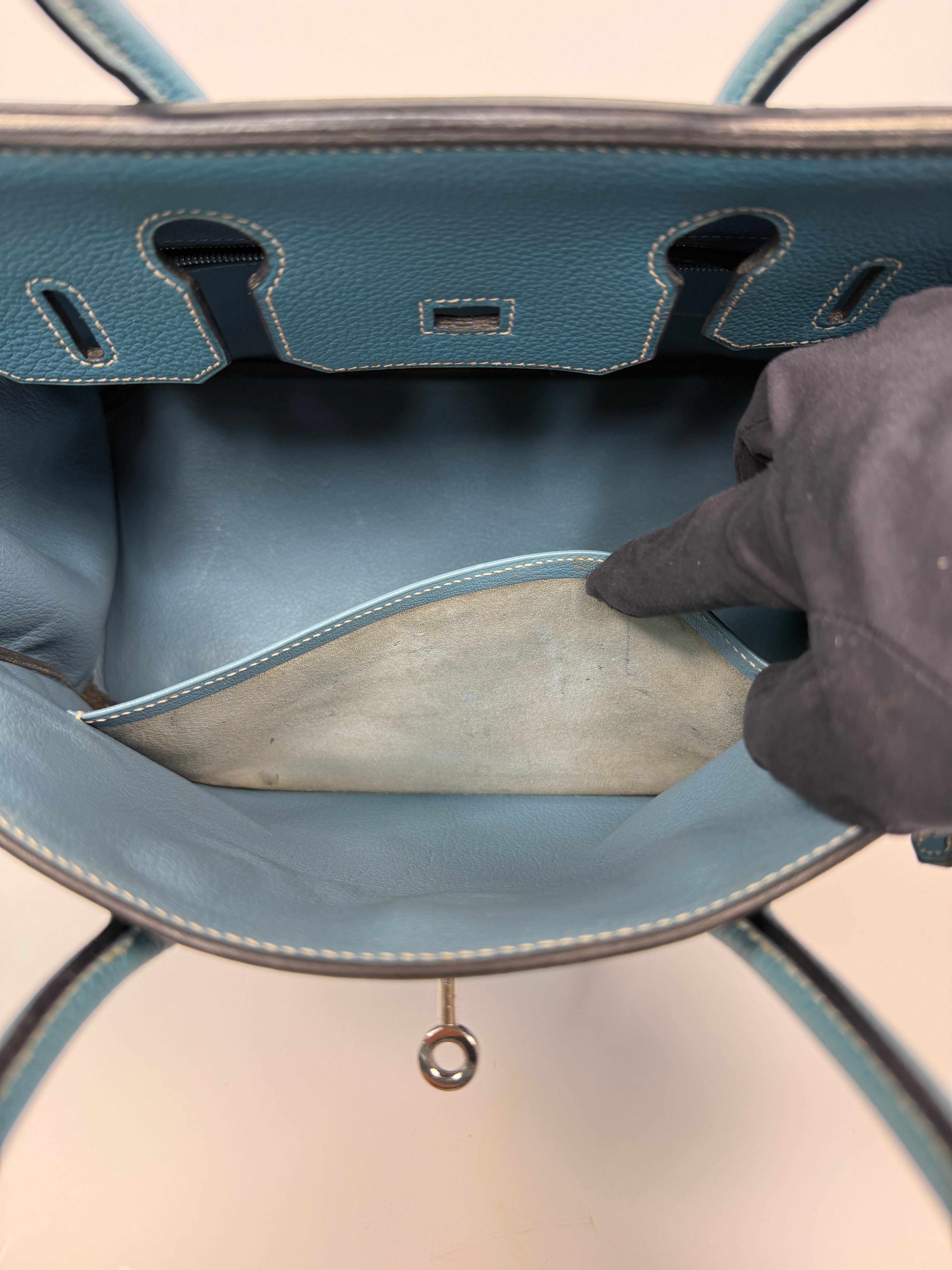 Authentic Pre Loved Hermès Birkin 30 In Blue Jean Togo Leather With Palladium Hardware Excellent Condition