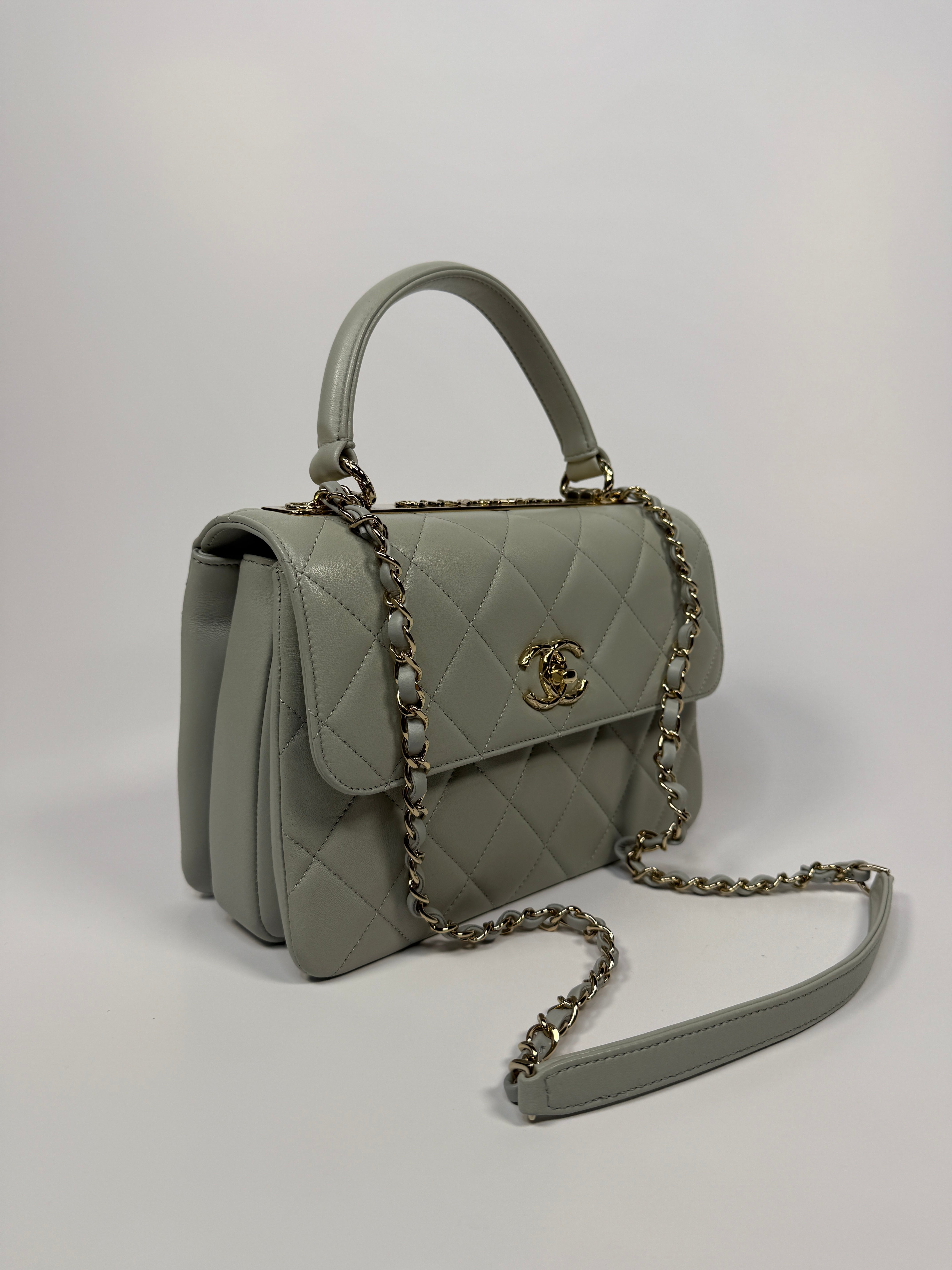Chanel Small Trendy Top Handle Flap Bag In Glacier Lambskin With Gold Hardware Authentic and preloved in excellent condition