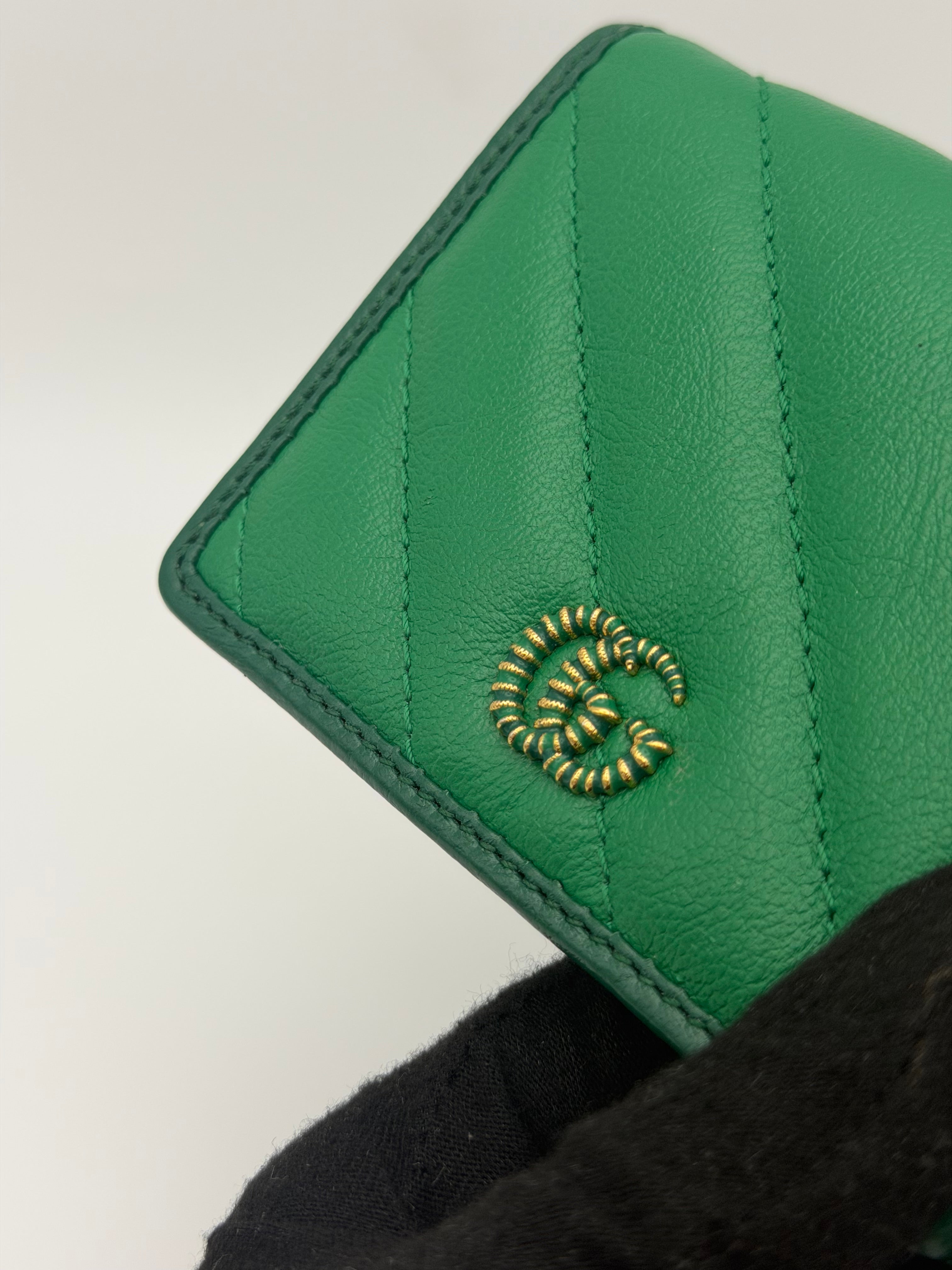 Gucci Small GG Marmont Card Case Wallet Bright Green Gold Hardware