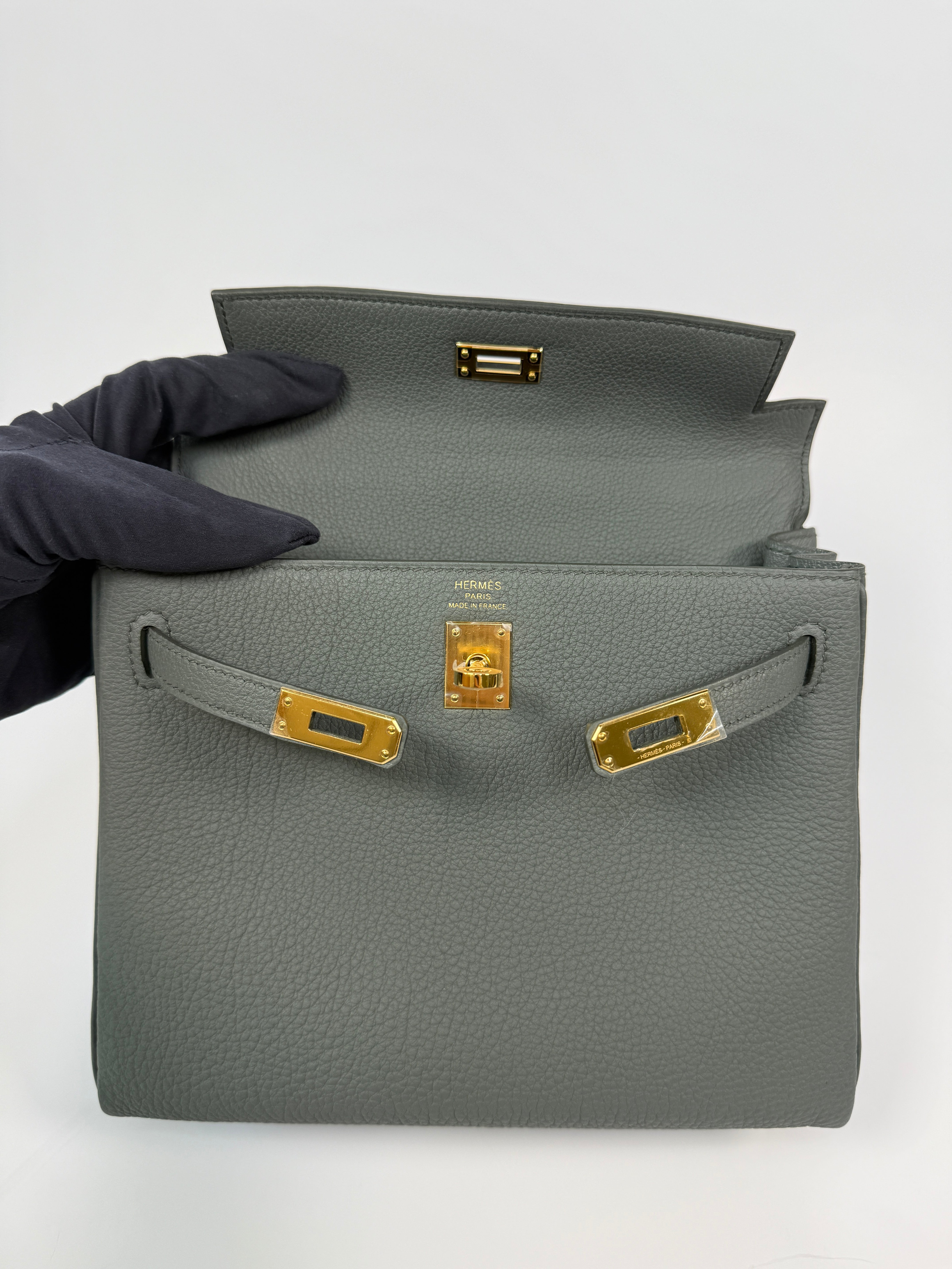 Authentic Pre Loved Hermès Kelly 25 In Vert Amande Togo Leather With Gold Hardware New & Unused