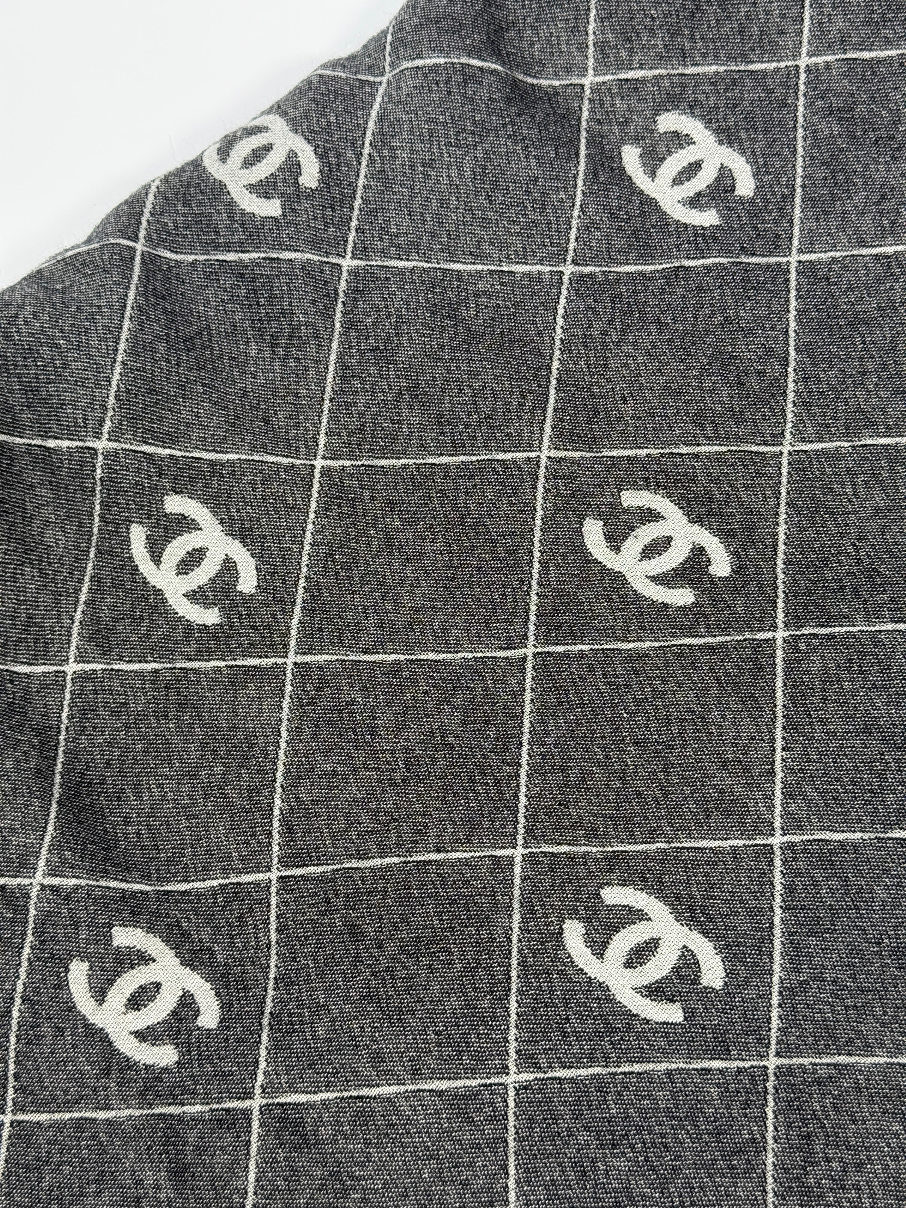 Chanel Large CC Shawl In Grey Monogram, Authentic And Preloved In Excellent Condition