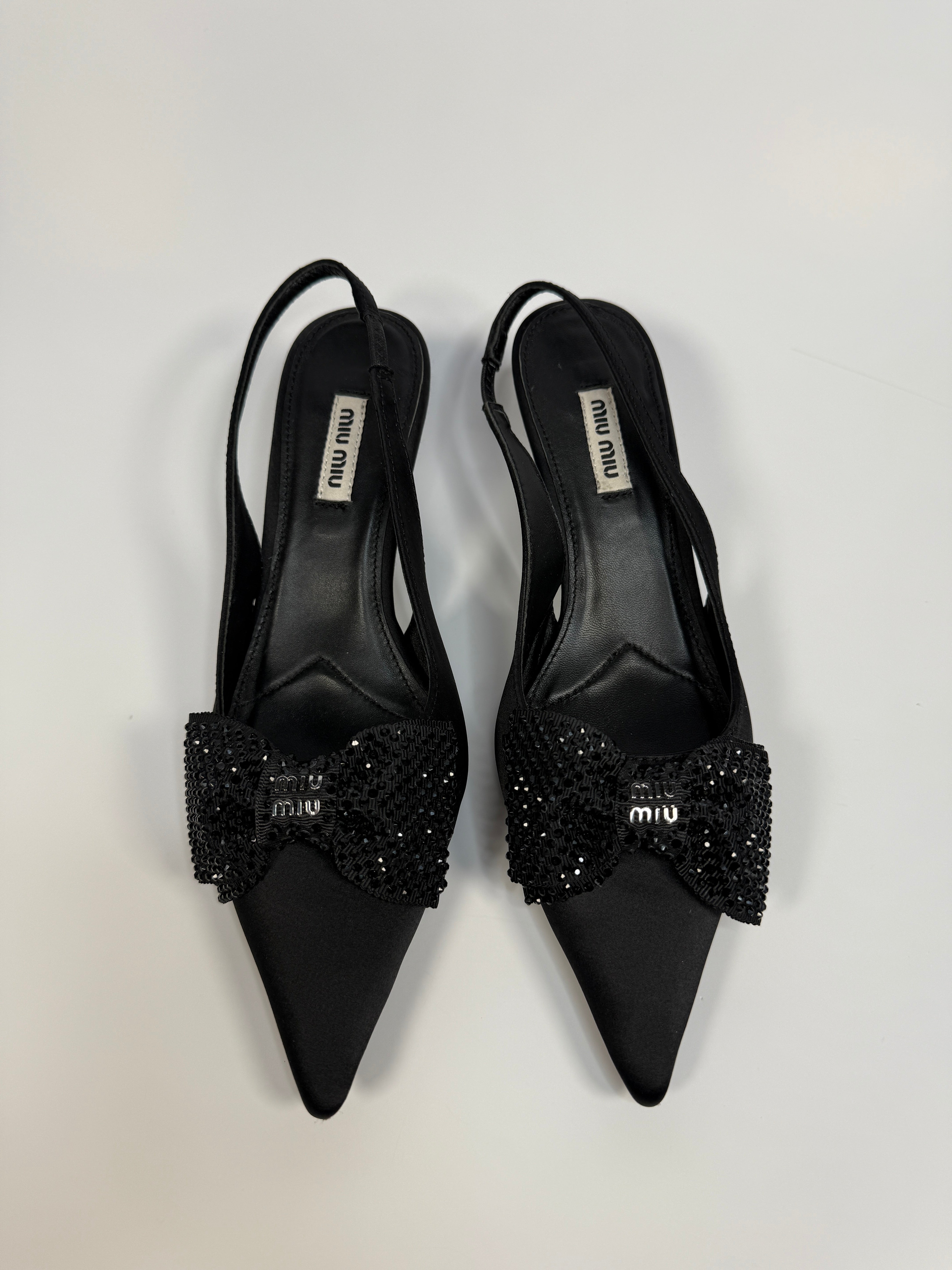 Miu Miu Bow Embellished Satin Heels (Size 38/UK5)