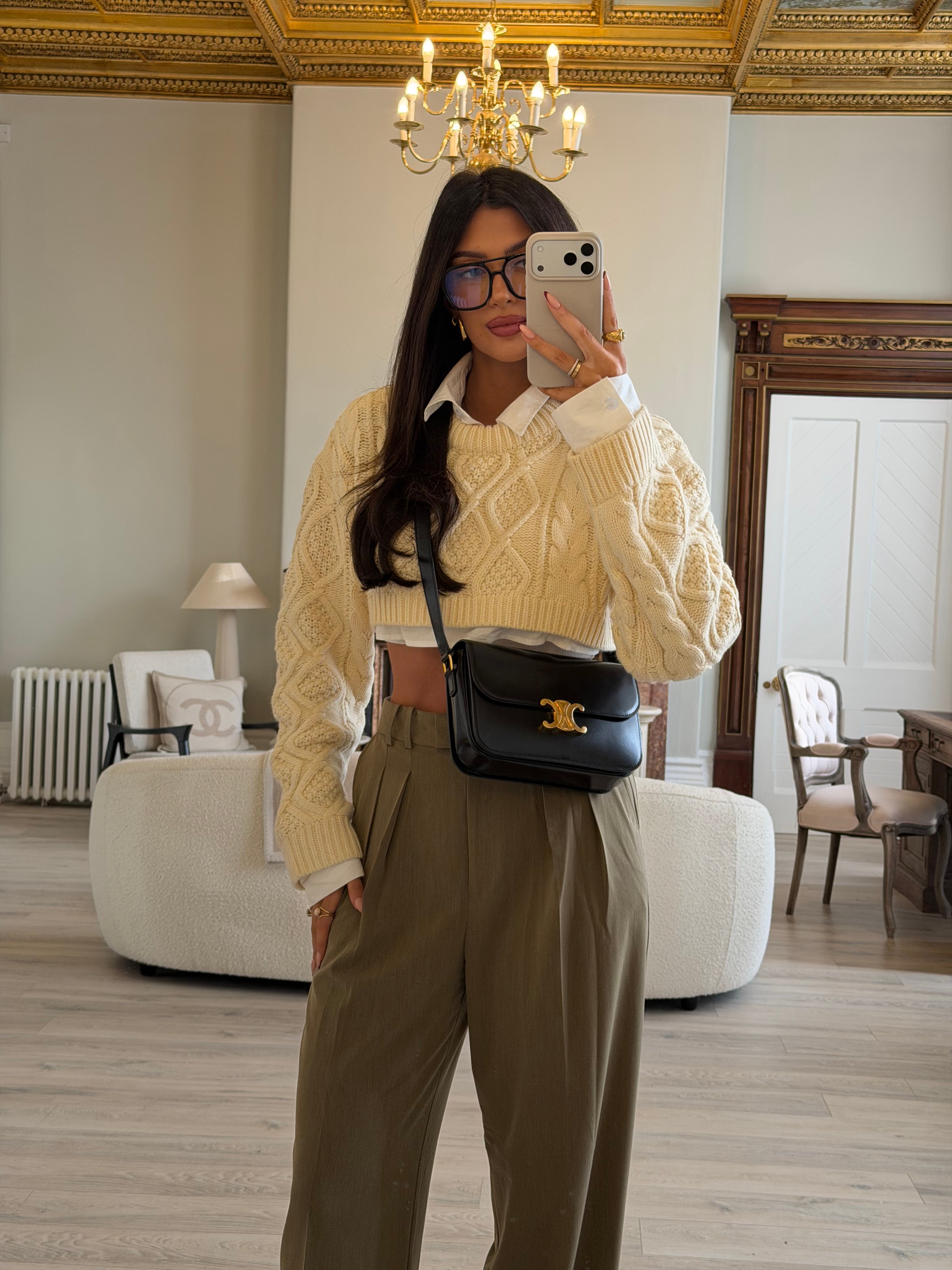 Celine Classique Medium Triomphe Bag In Black Calfskin