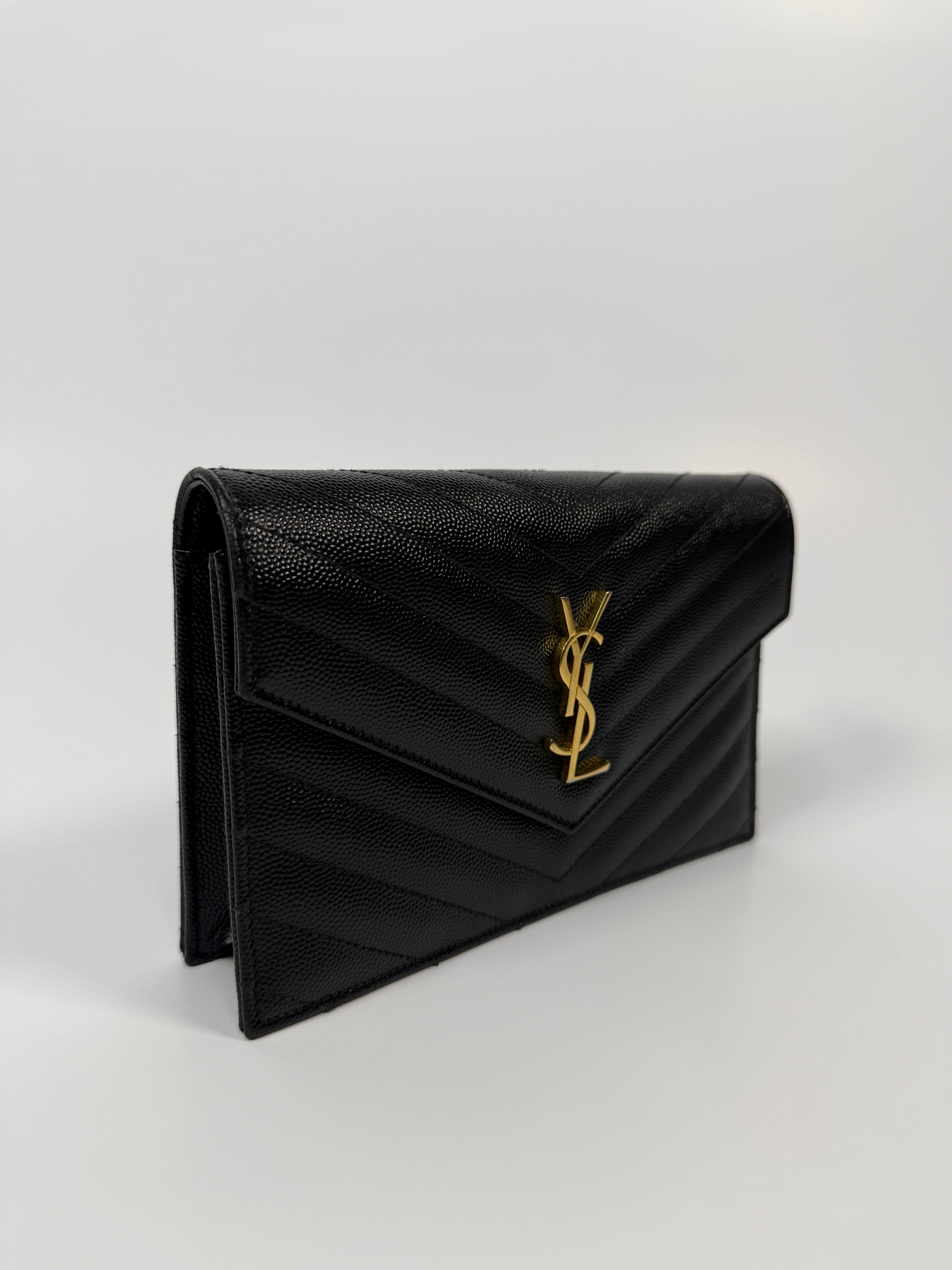 Saint Laurent Cassandre Matelassé Textured- Leather Wallet On Chain