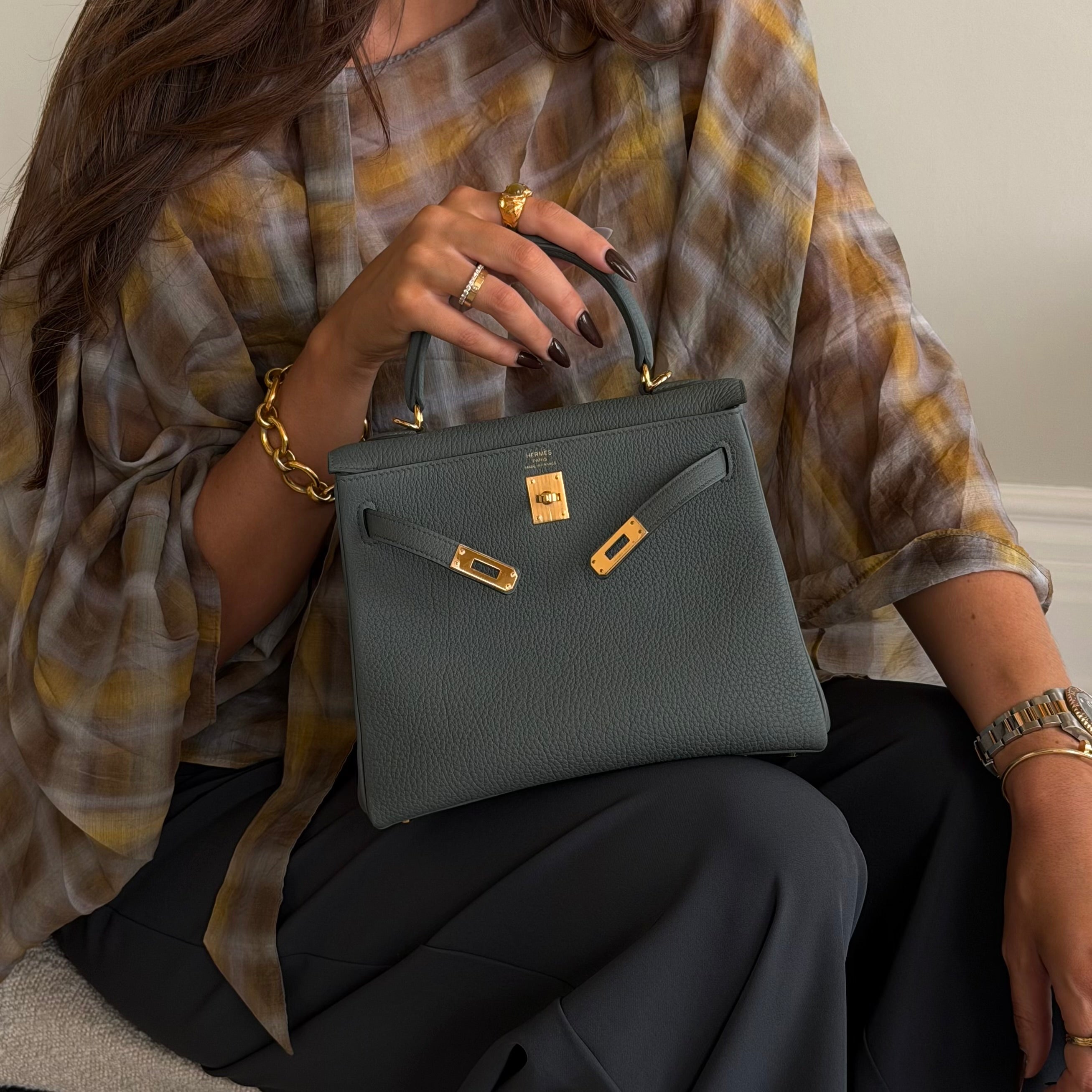 Hermès Kelly 25 In Vert Amande Togo Leather With Gold Hardware