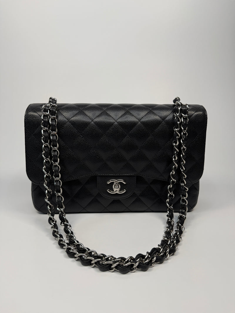 Chanel Black Caviar Leather Jumbo Classic Double Flap SHW
