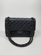Chanel Jumbo Gunmetal Metallic Calfskin Leather With RHW