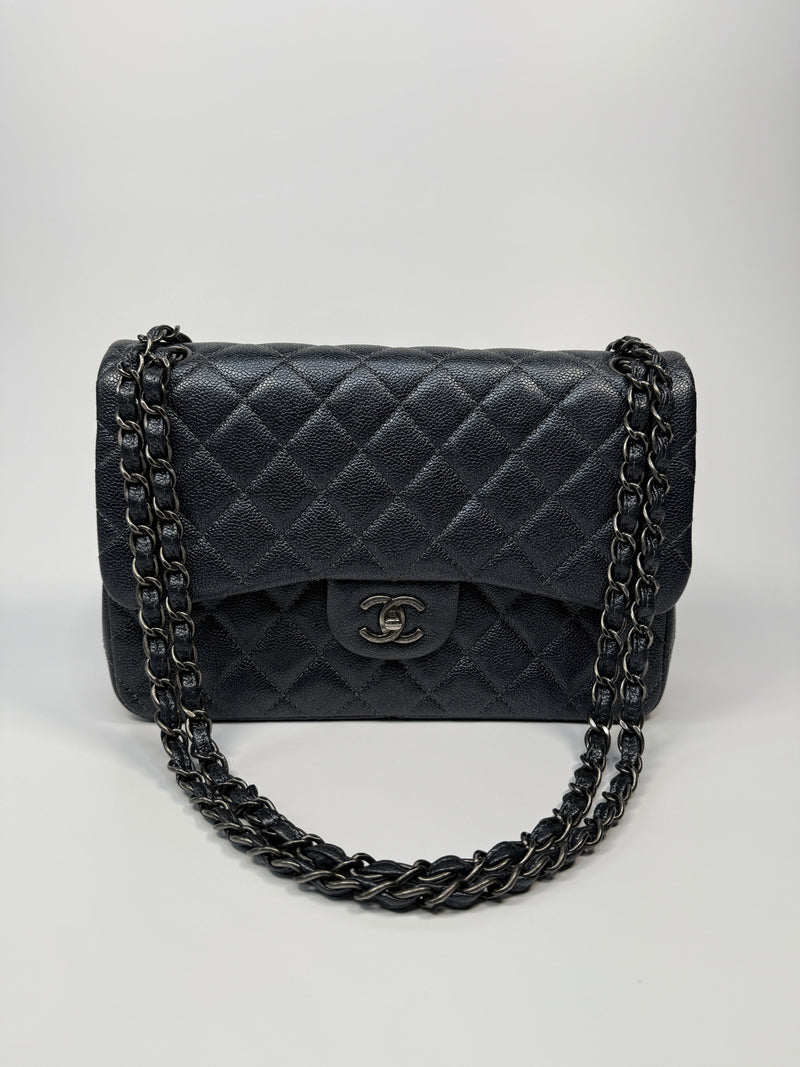 Chanel Jumbo Gunmetal Metallic Calfskin Leather With RHW