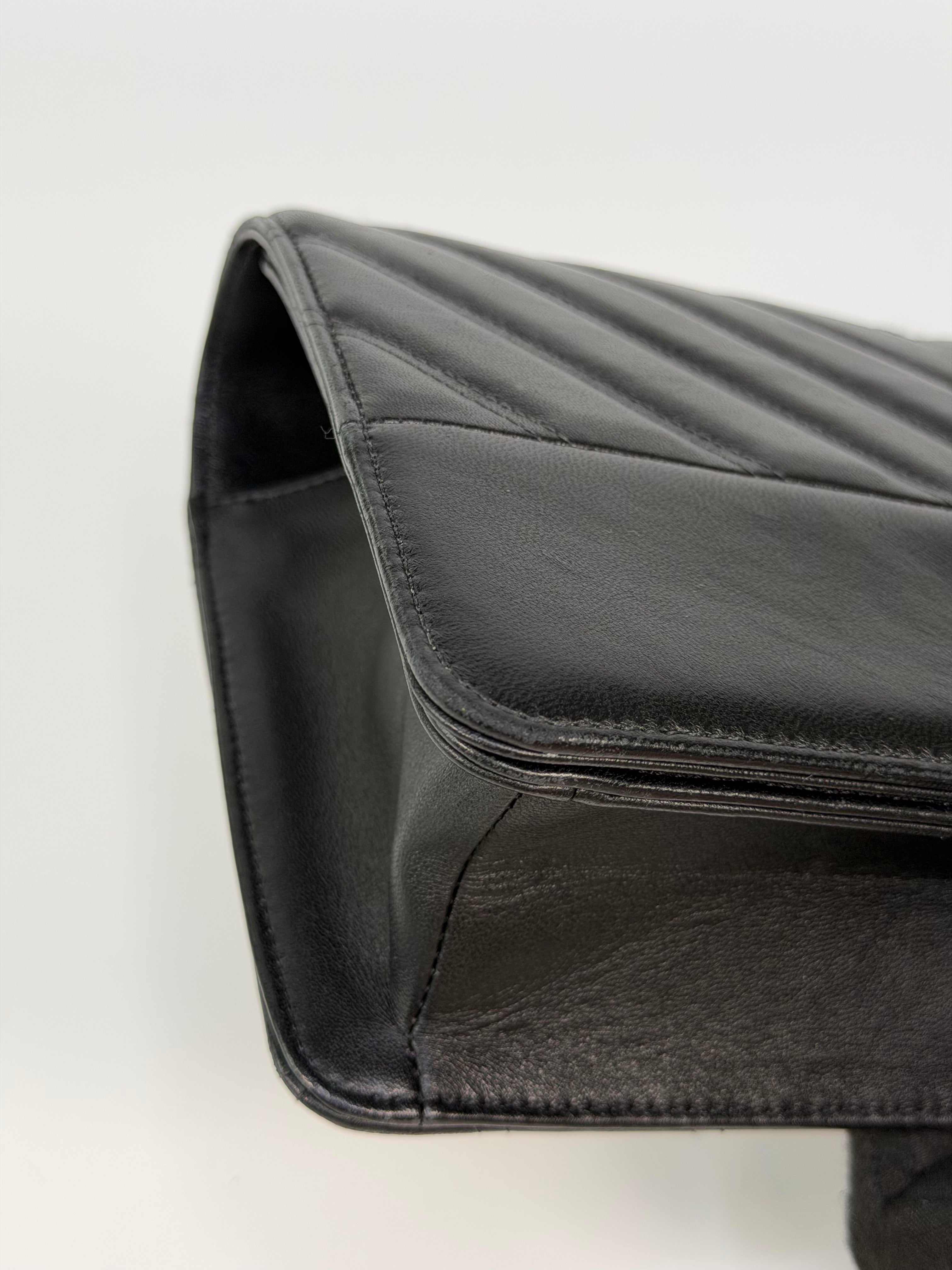 Chanel Chevron Flap In Black Lambskin Leather With Gold Hardware. Authentic and preloved in excellent condition. 100% guarantee