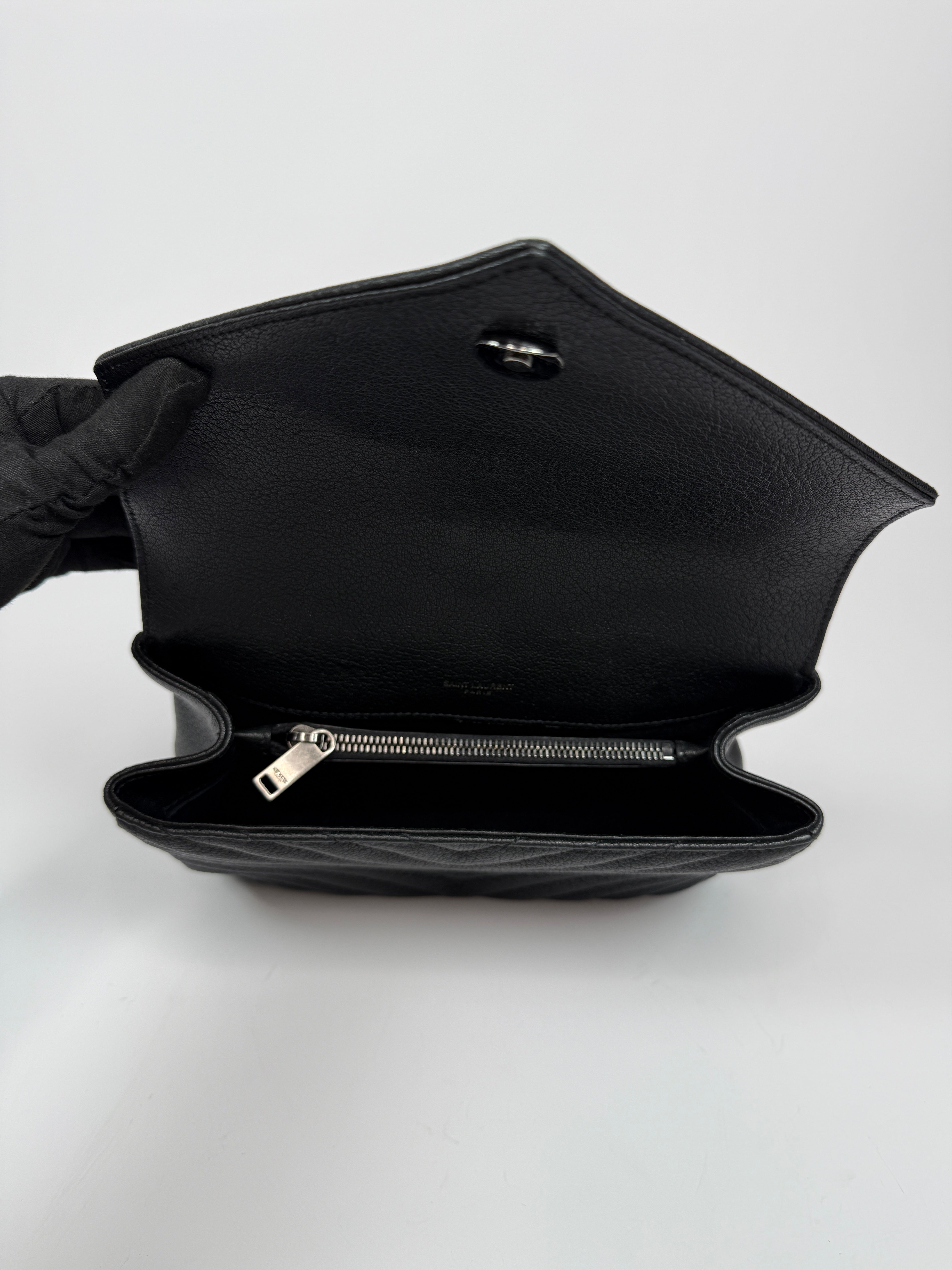 Saint Laurent Medium Black leather College Bag With Silver Hardware. Very Good Authentic and preloved condition. 