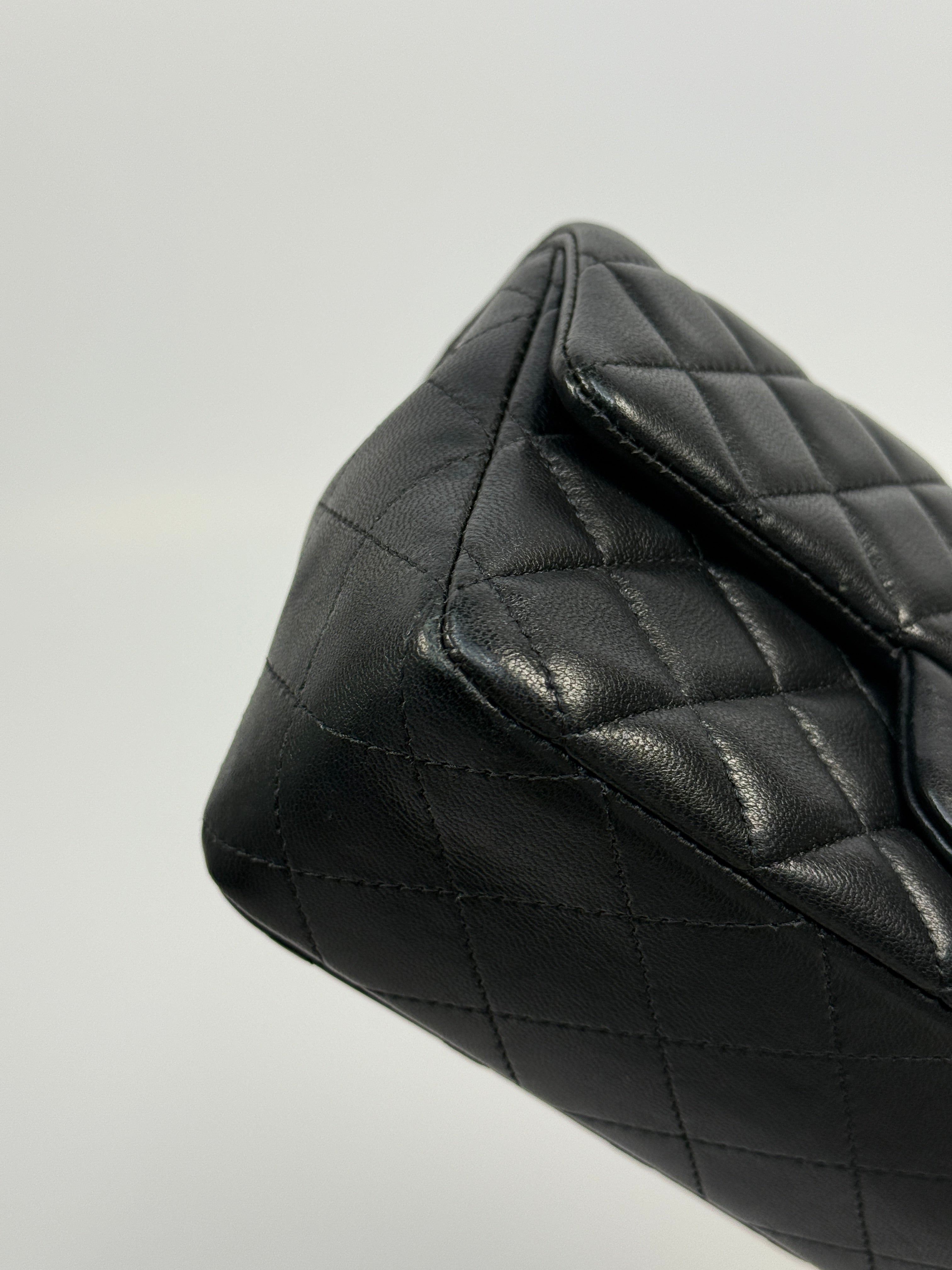 Chanel Mini Rectangle In Black Lambskin Silver hardware, authentic and preloved in very good condition