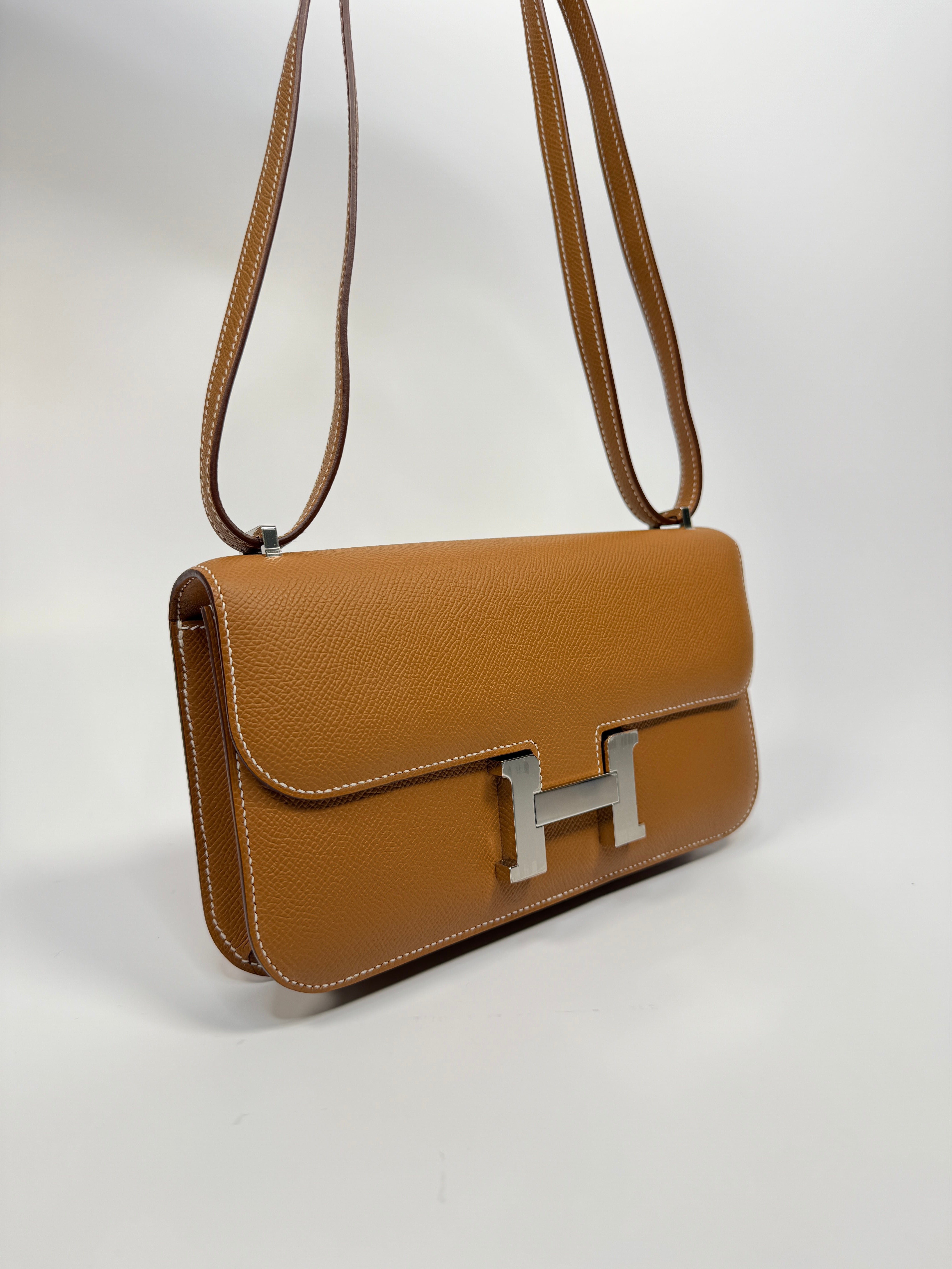 Authentic Pre Loved Hermès Constance Elan In Gold Epsom Leather With Palladium Hardware New & Unused