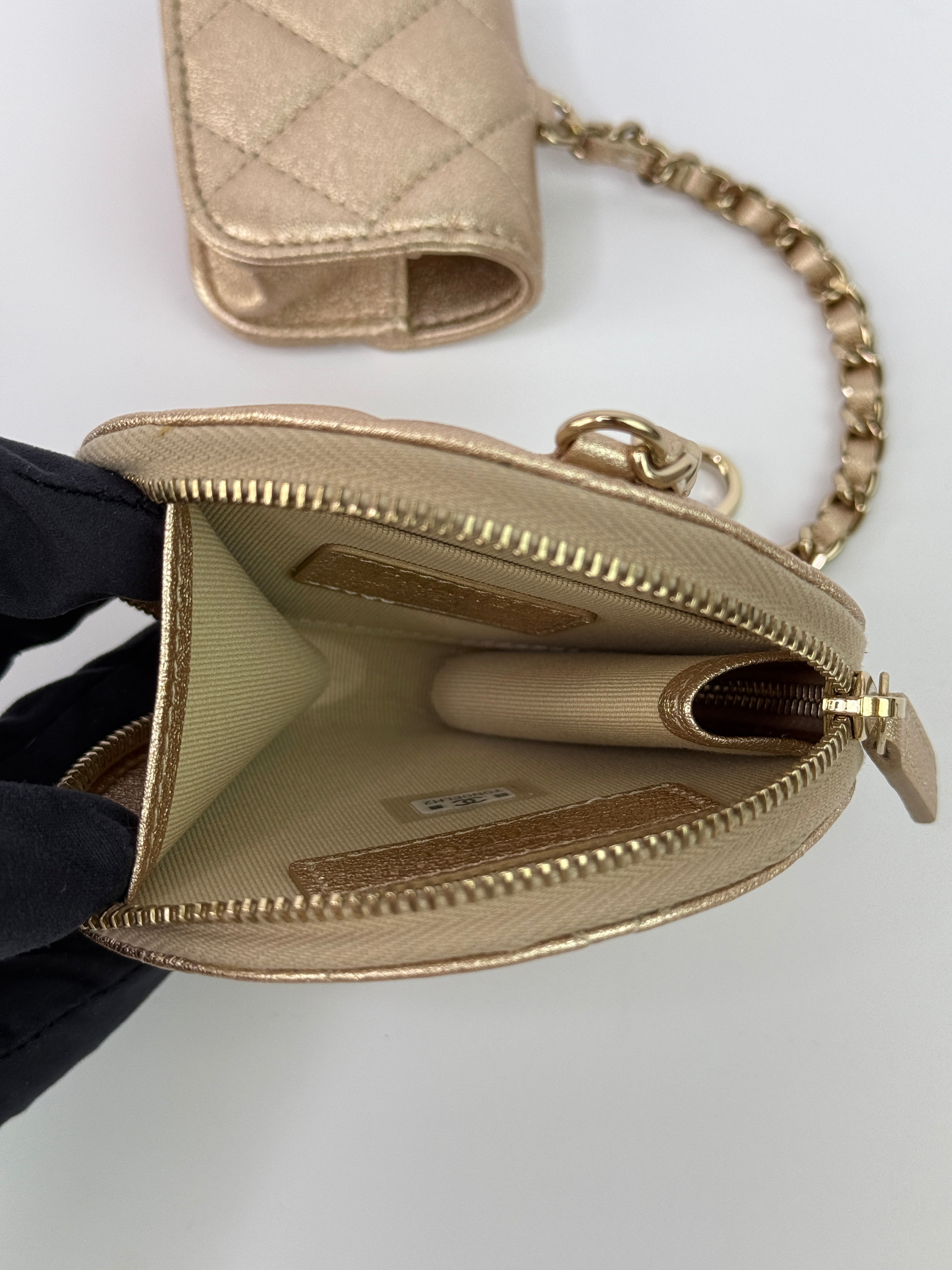 Chanel Metallic Lambskin Round Purse and AirPods Case