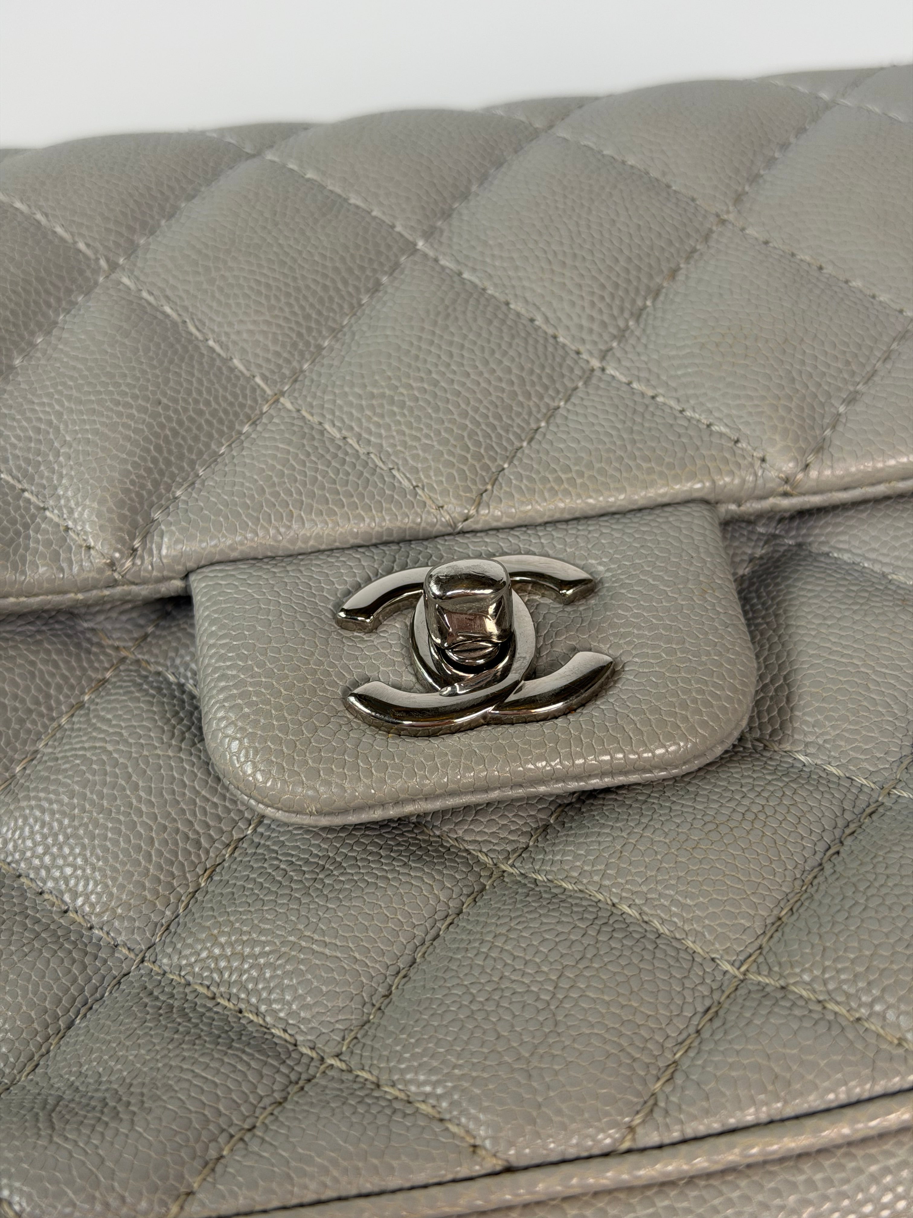 Chanel Mini Flap Bag In Glacier Grey Caviar Leather With Silver Hardware