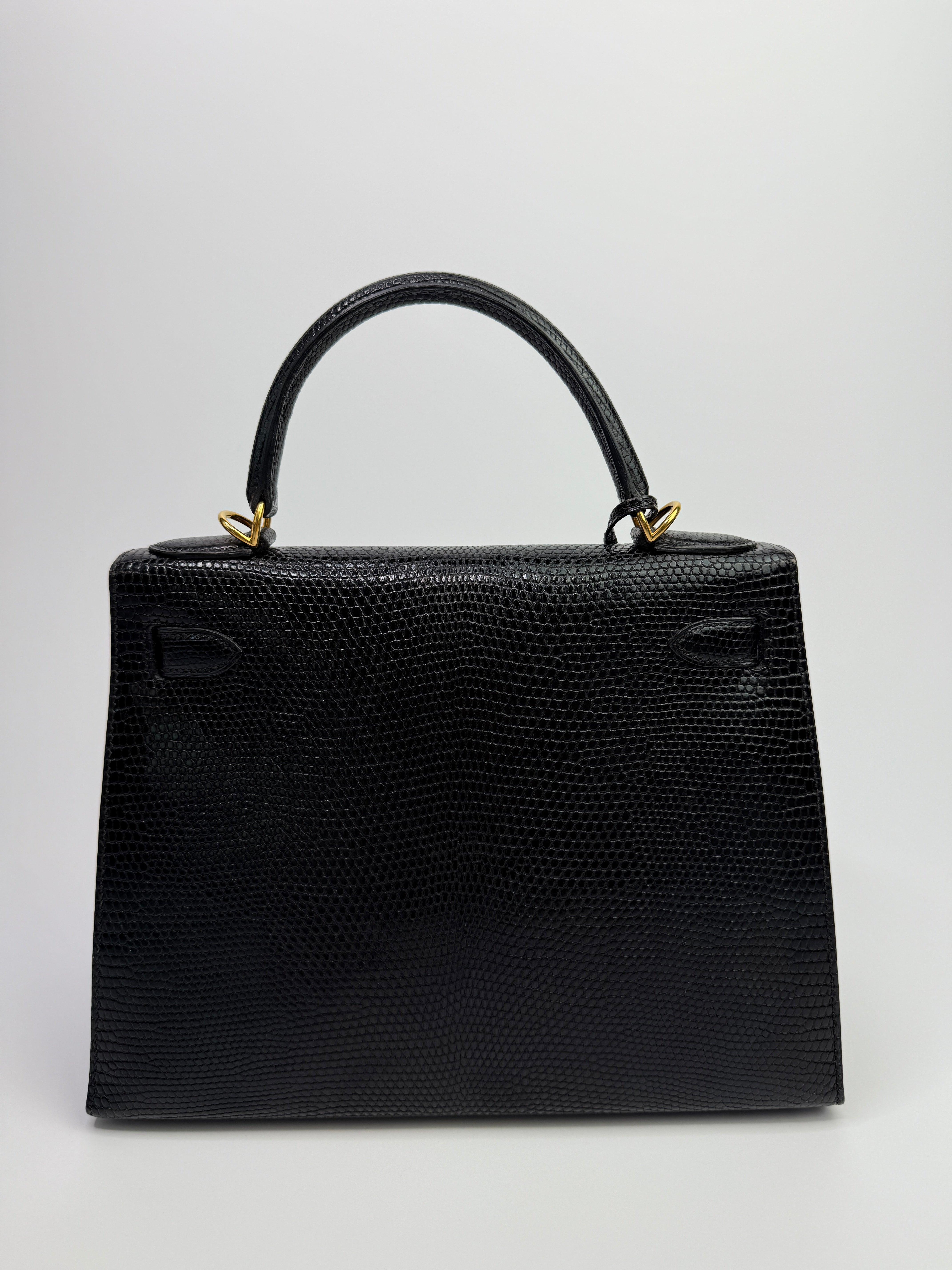 Hermès Vintage Kelly 28 In Black Lizard Leather With GHW