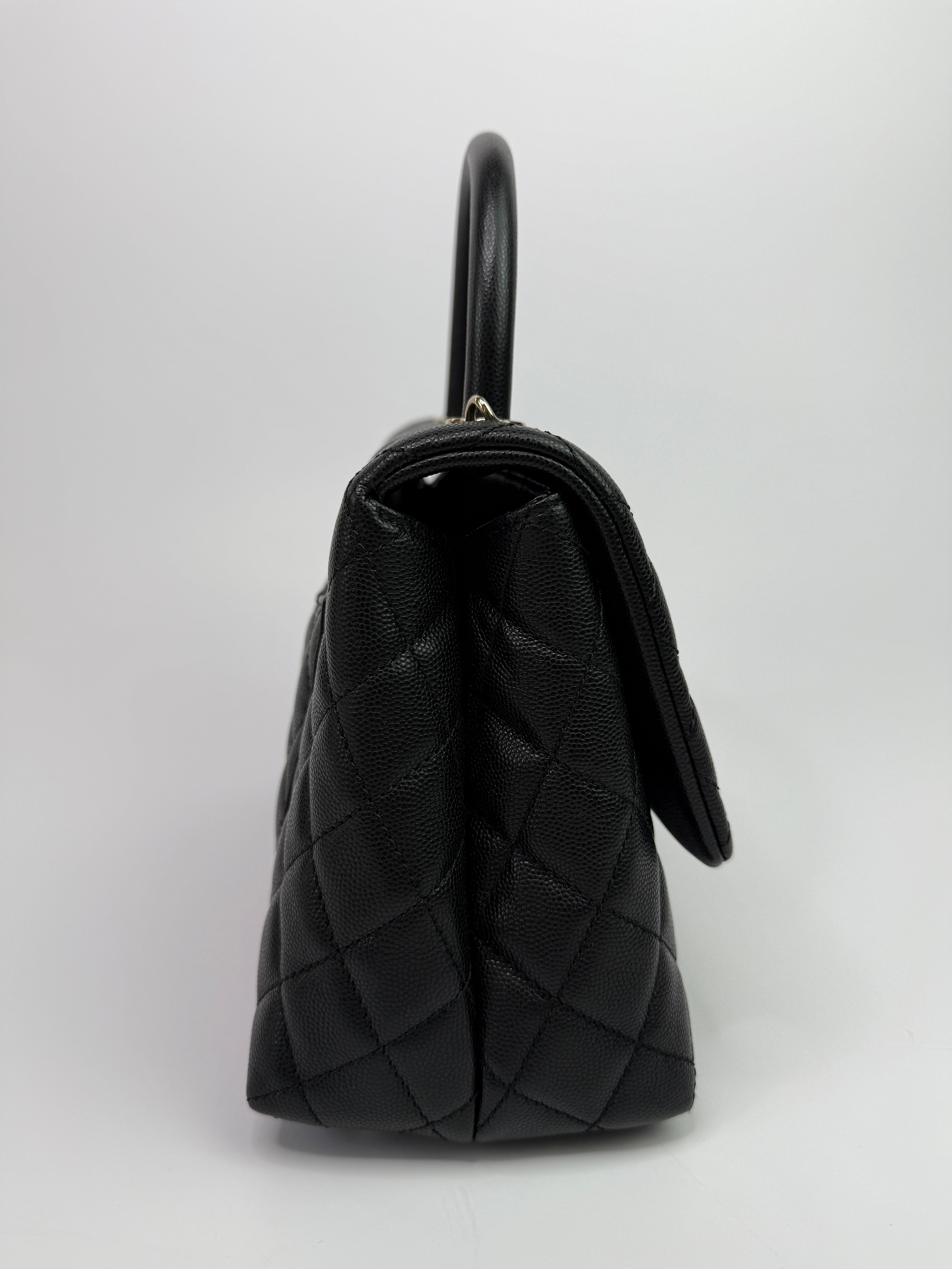 Chanel Coco Medium Top Handle In Black Caviar Leather With PGHW