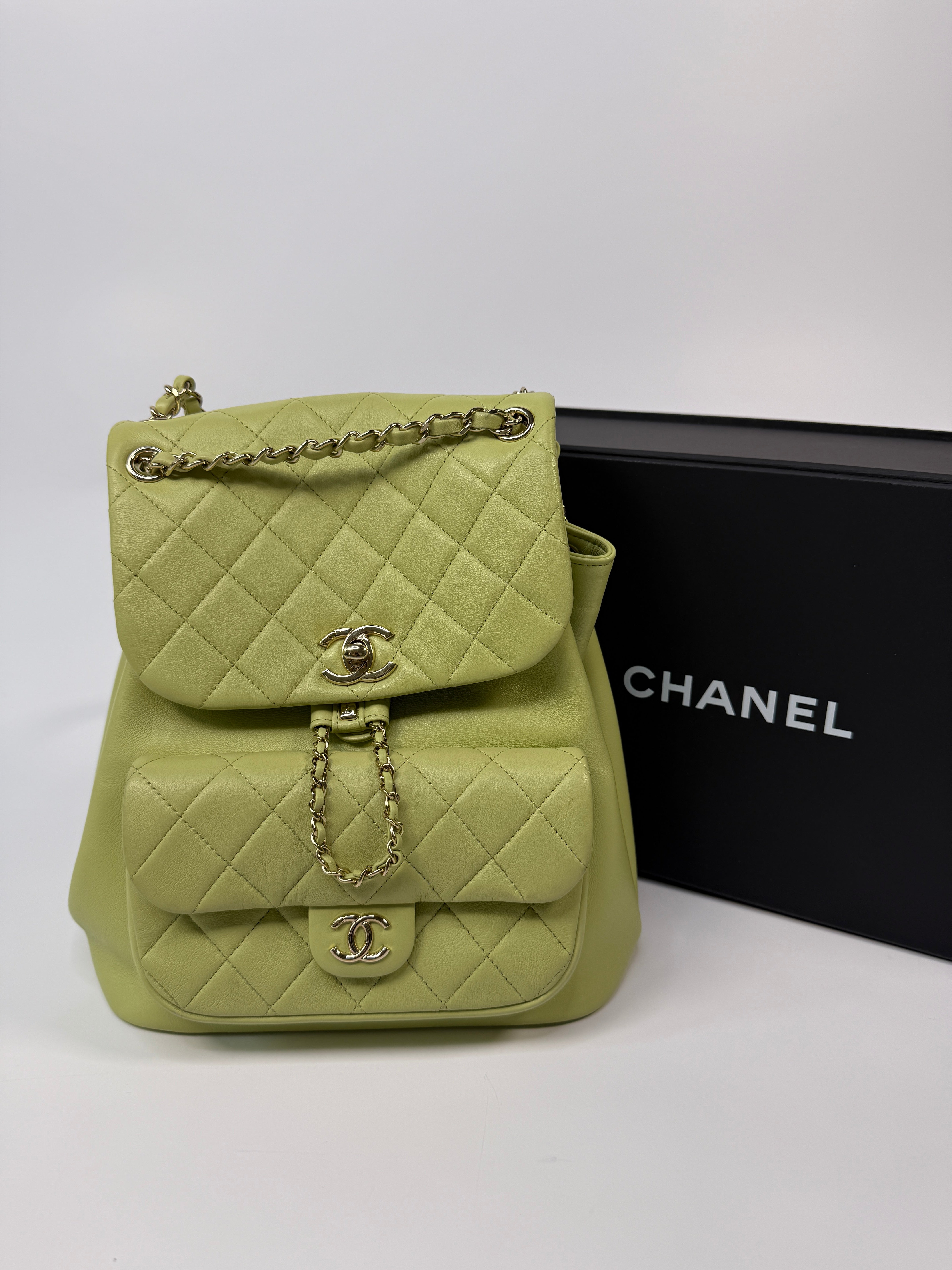 Chanel Duma Backpack In Green Calfskin Leather With Pale Gold Hardware
Pre Loved & Authentic 
