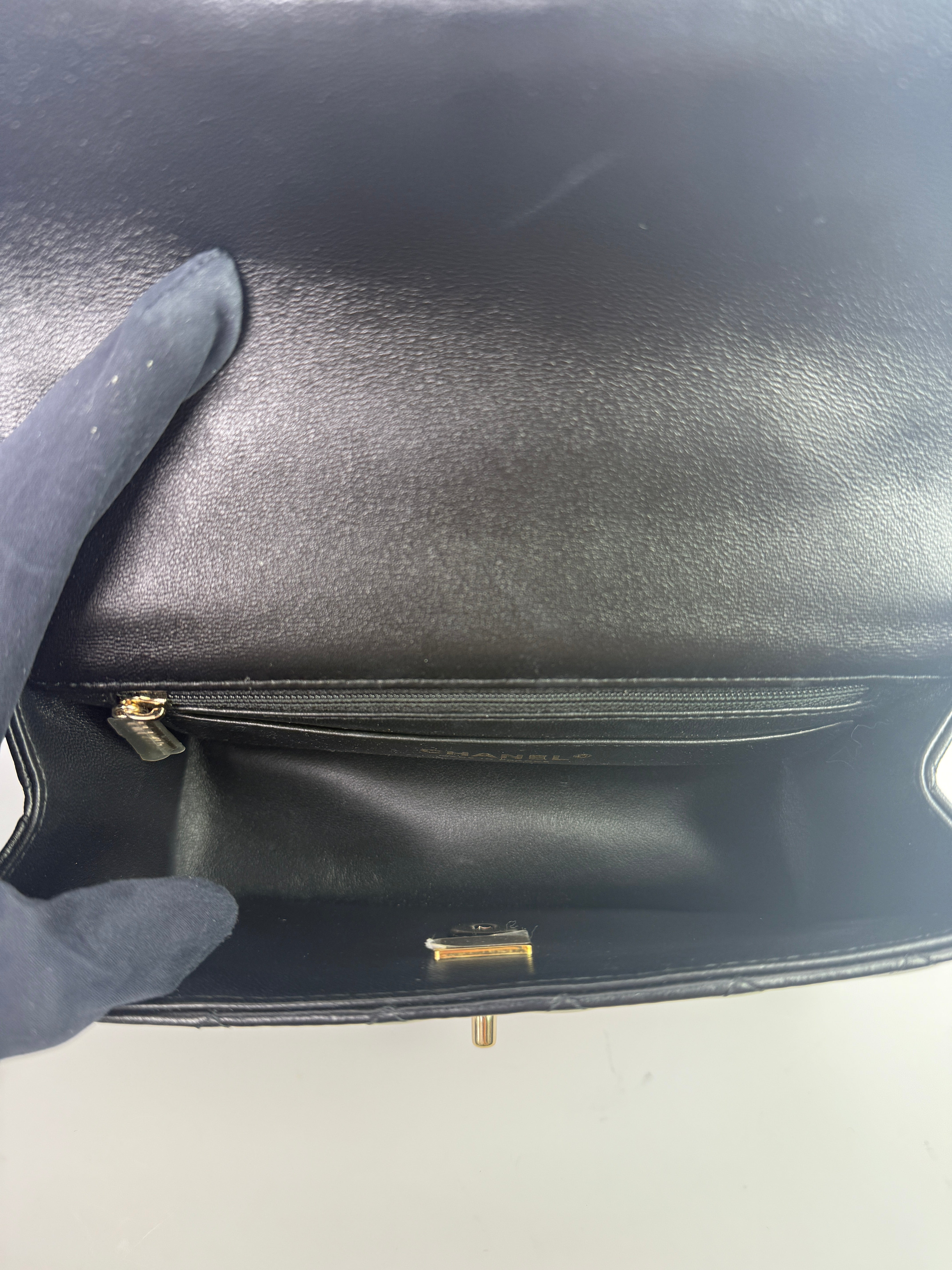 Chanel Mini Rectangle Top Handle  In Black Lambskin With PGHW