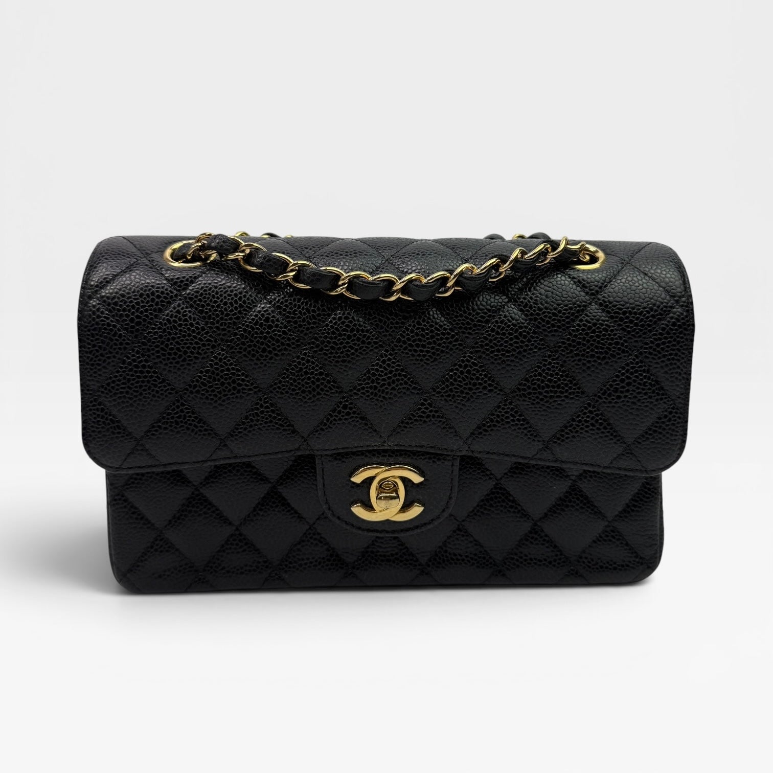 Chanel Small Classic Double Flap In Black Caviar Leather With GHW