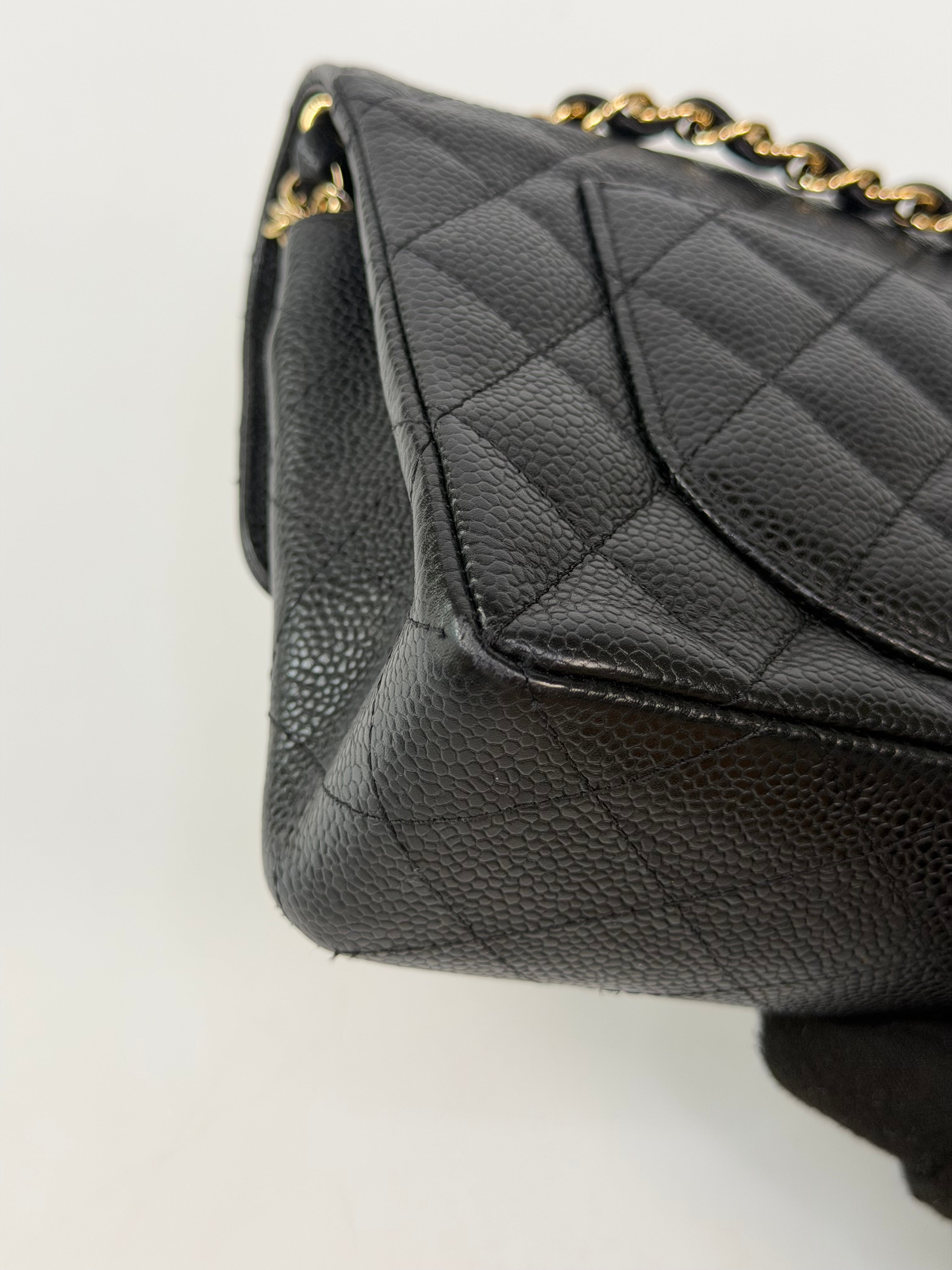 Chanel Small Classic Double Flap In Black Caviar Leather With Gold Hardware. 100% authentic and preloved in excellent condition
