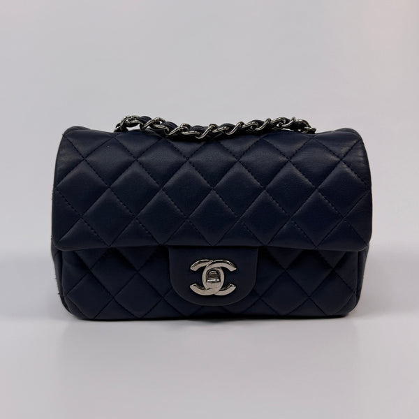 Chanel Mini Rectangle Flap Bag In Navy Lambskin With SHW