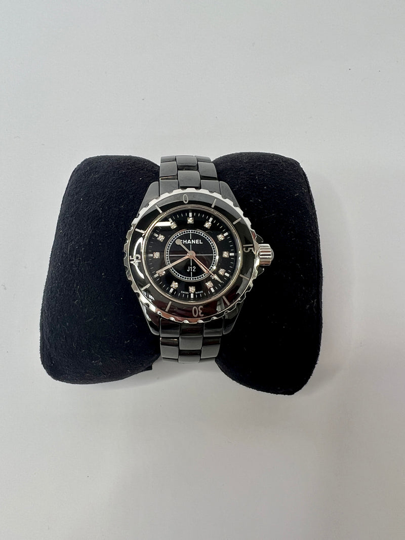 Chanel J12 Black Enamel Diamond Indicators Watch