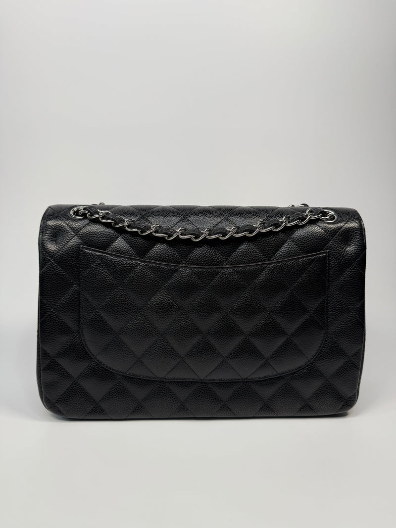 Chanel Black Caviar Leather Jumbo Classic Double Flap SHW