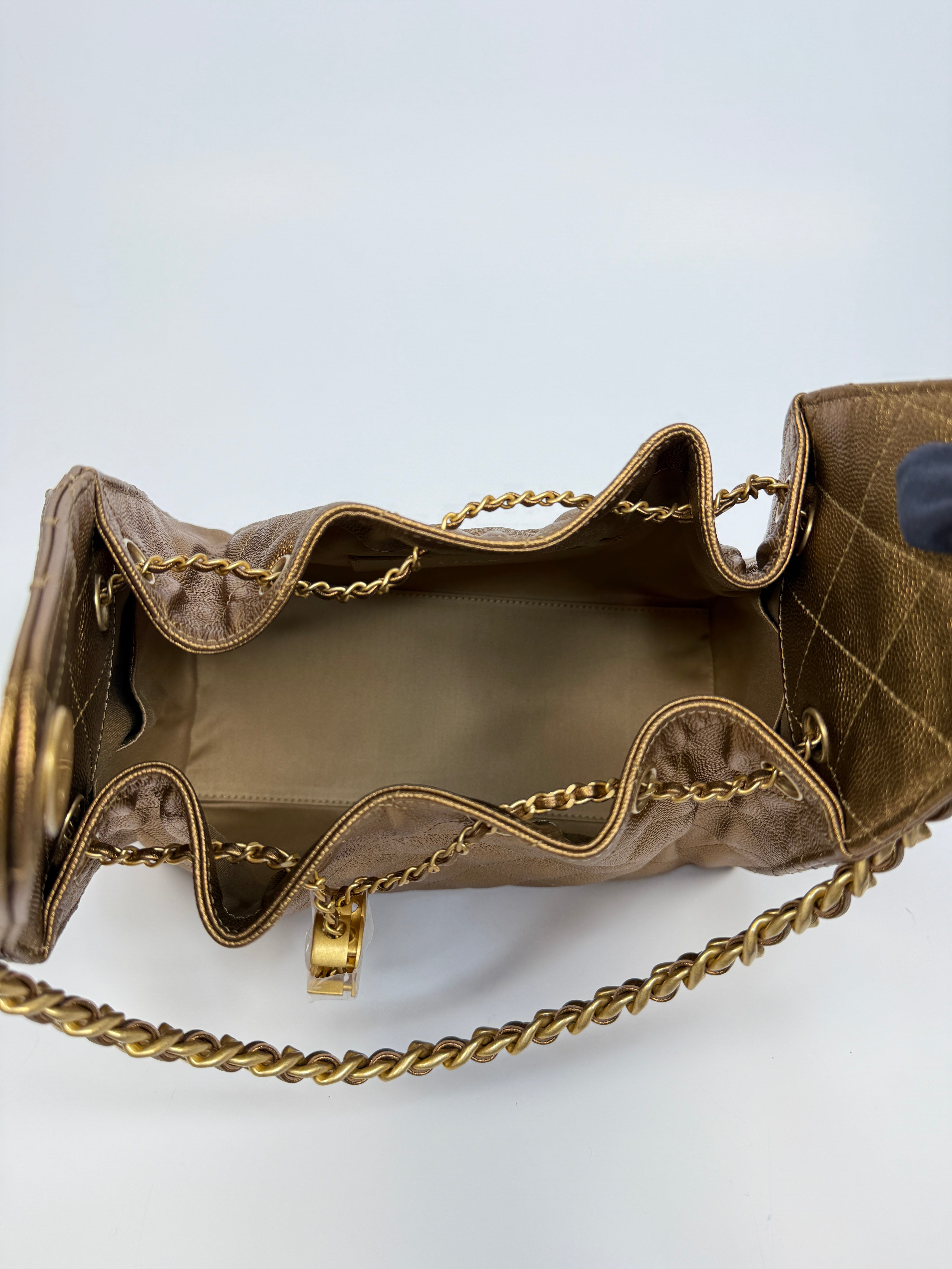 Authentic pre loved Chanel 25 Small In Metallic Bronze Caviar Leather With Gold hardware